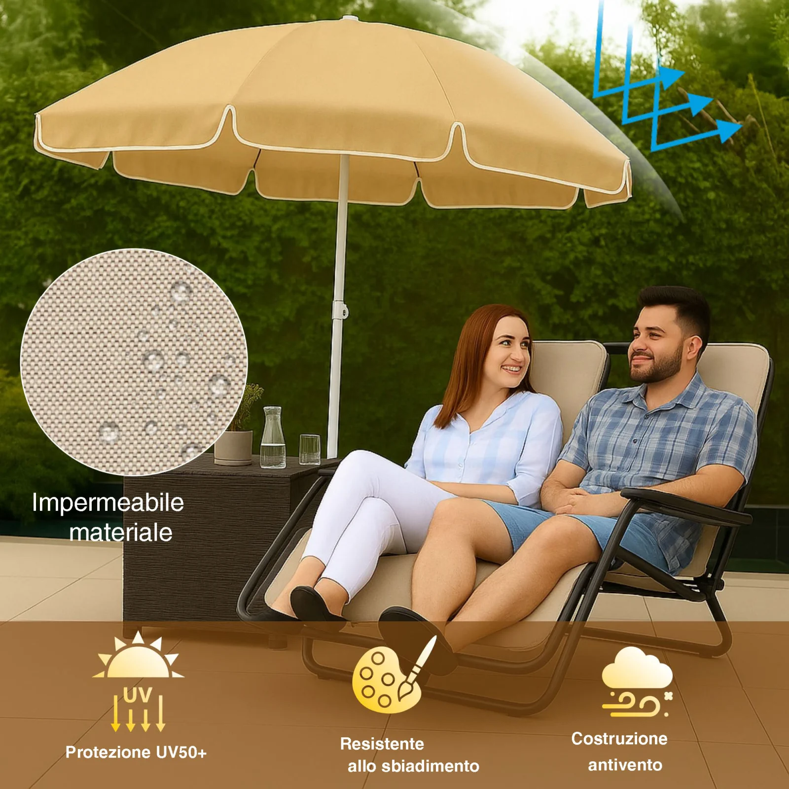 Foresta Nera | Ombrellone pieghevole | 1,8 m beige