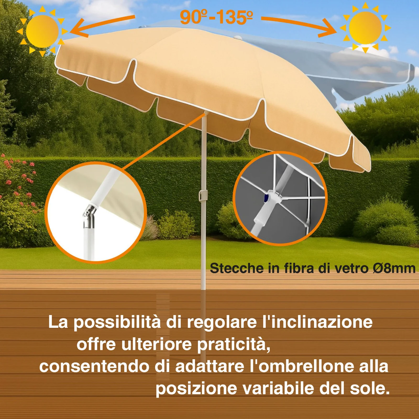 Foresta Nera | Ombrellone pieghevole | 1,8 m beige