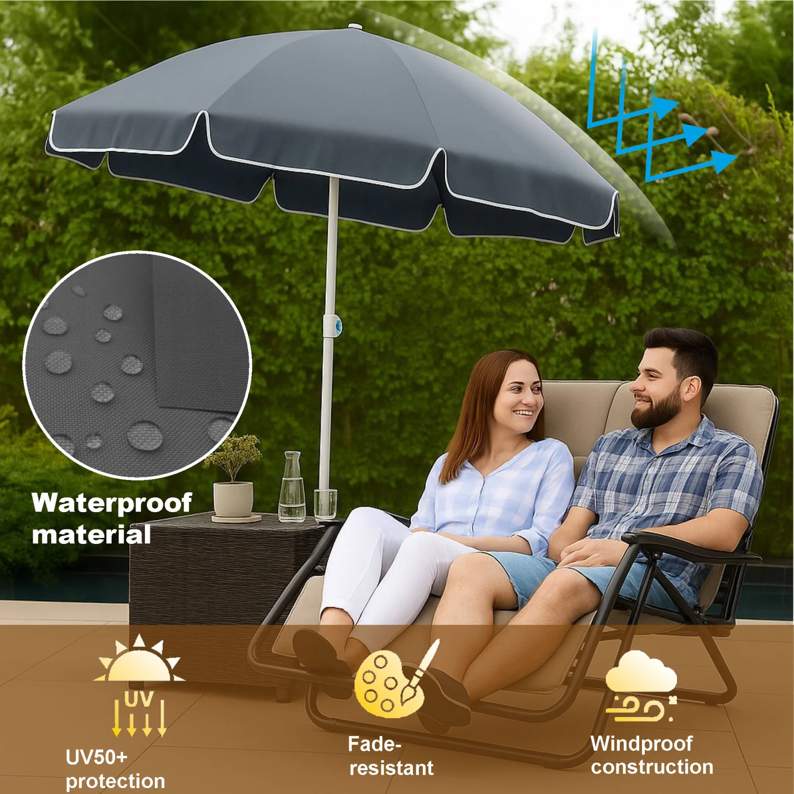 Black Forest | Sombrilla de playa plegable | 1,8m gris