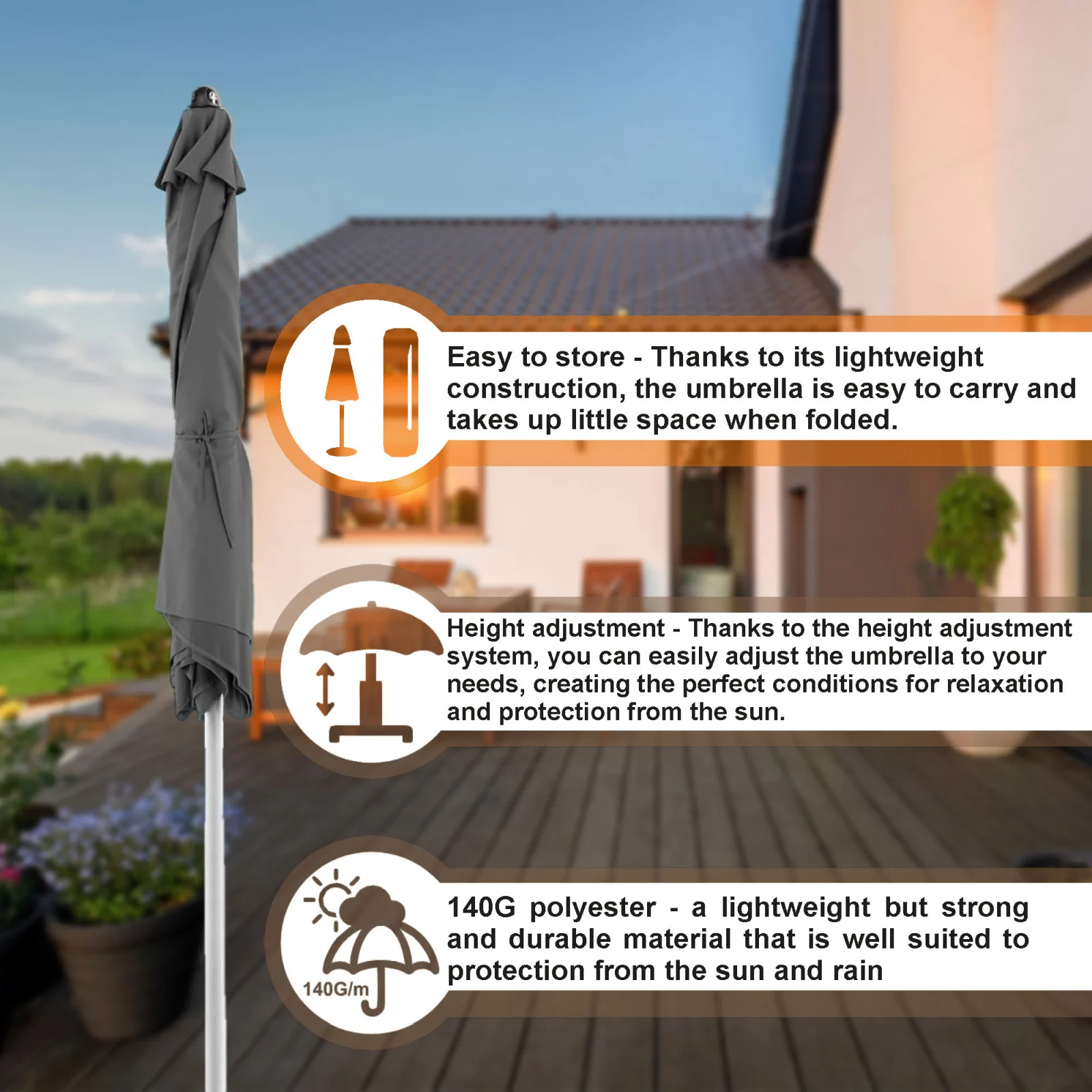 Black Forest | Sombrilla de playa plegable | 1,8m gris