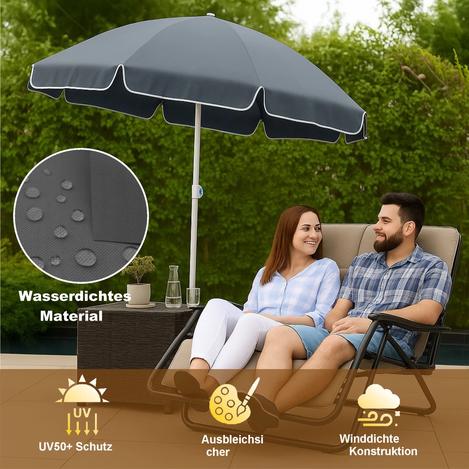 Black Forest | Faltbarer Sonnenschirm | 1,8m grau