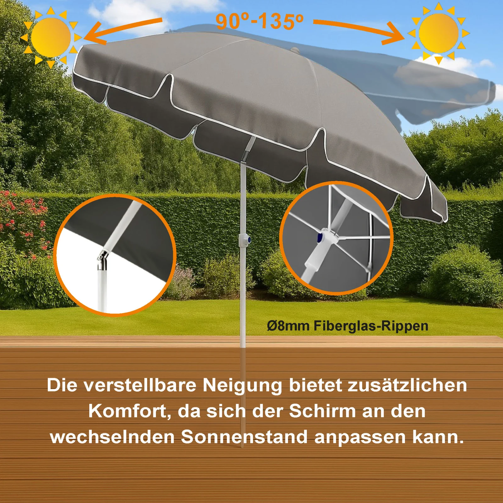 Black Forest | Faltbarer Sonnenschirm | 1,8m grau