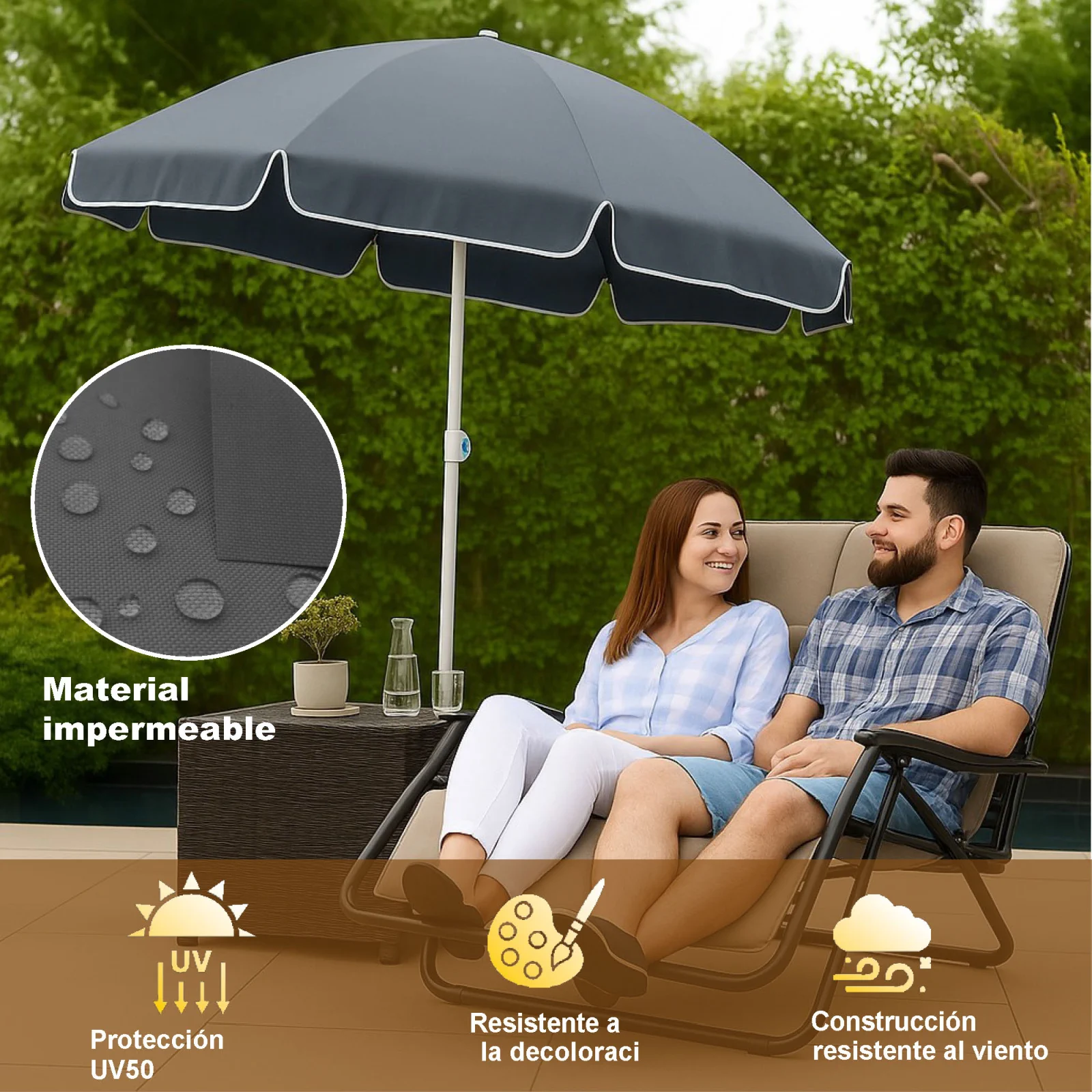 Black Forest | Sombrilla de playa plegable | 1,8m gris
