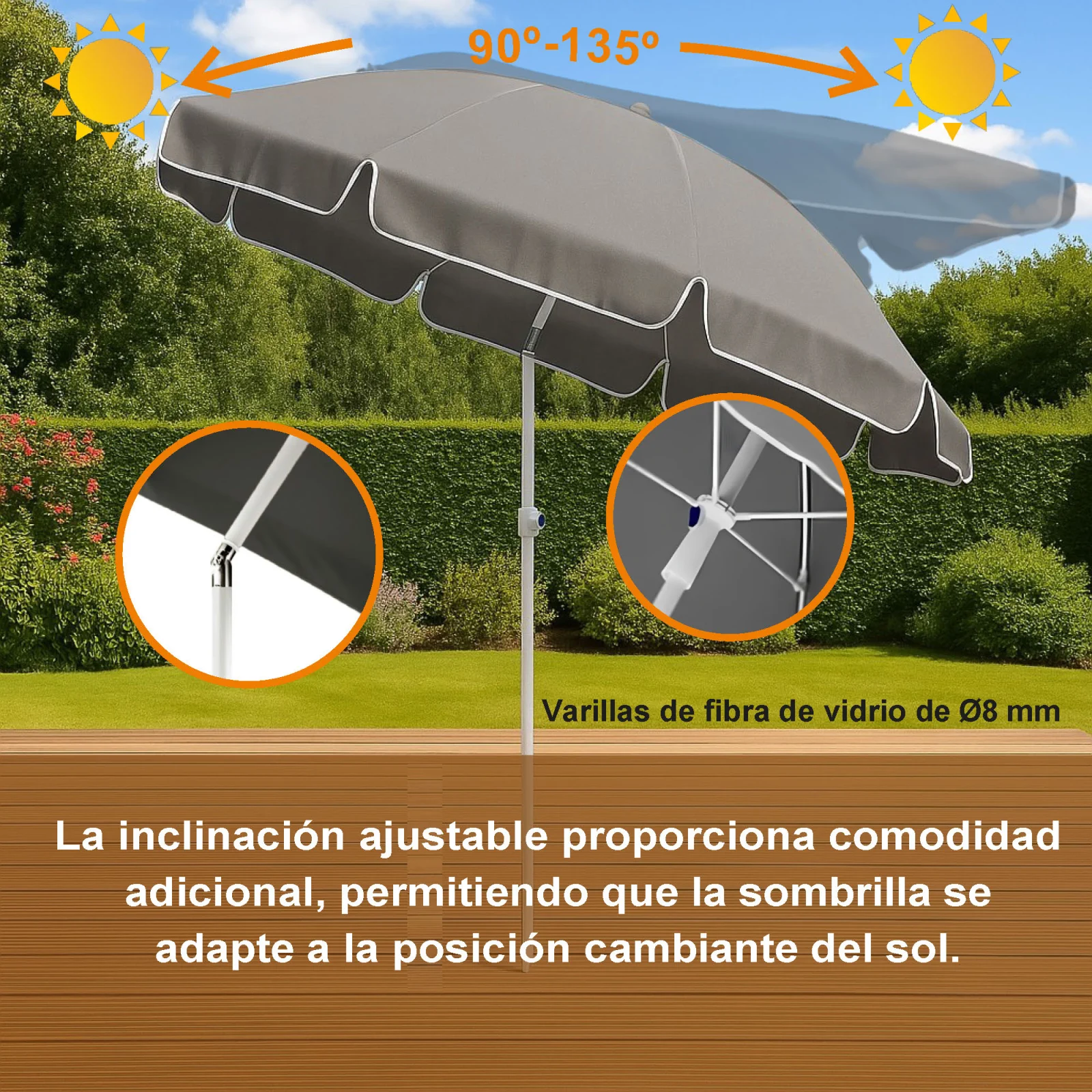 Black Forest | Sombrilla de playa plegable | 1,8m gris