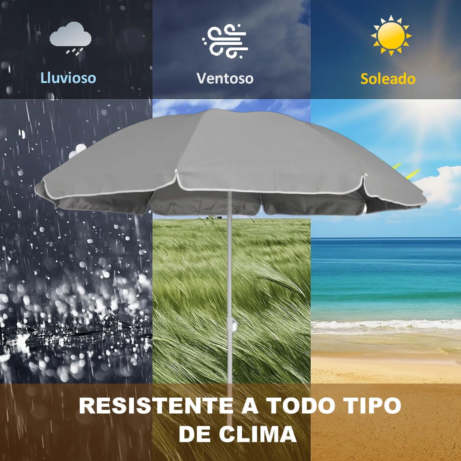 Black Forest | Sombrilla de playa plegable | 1,8m gris