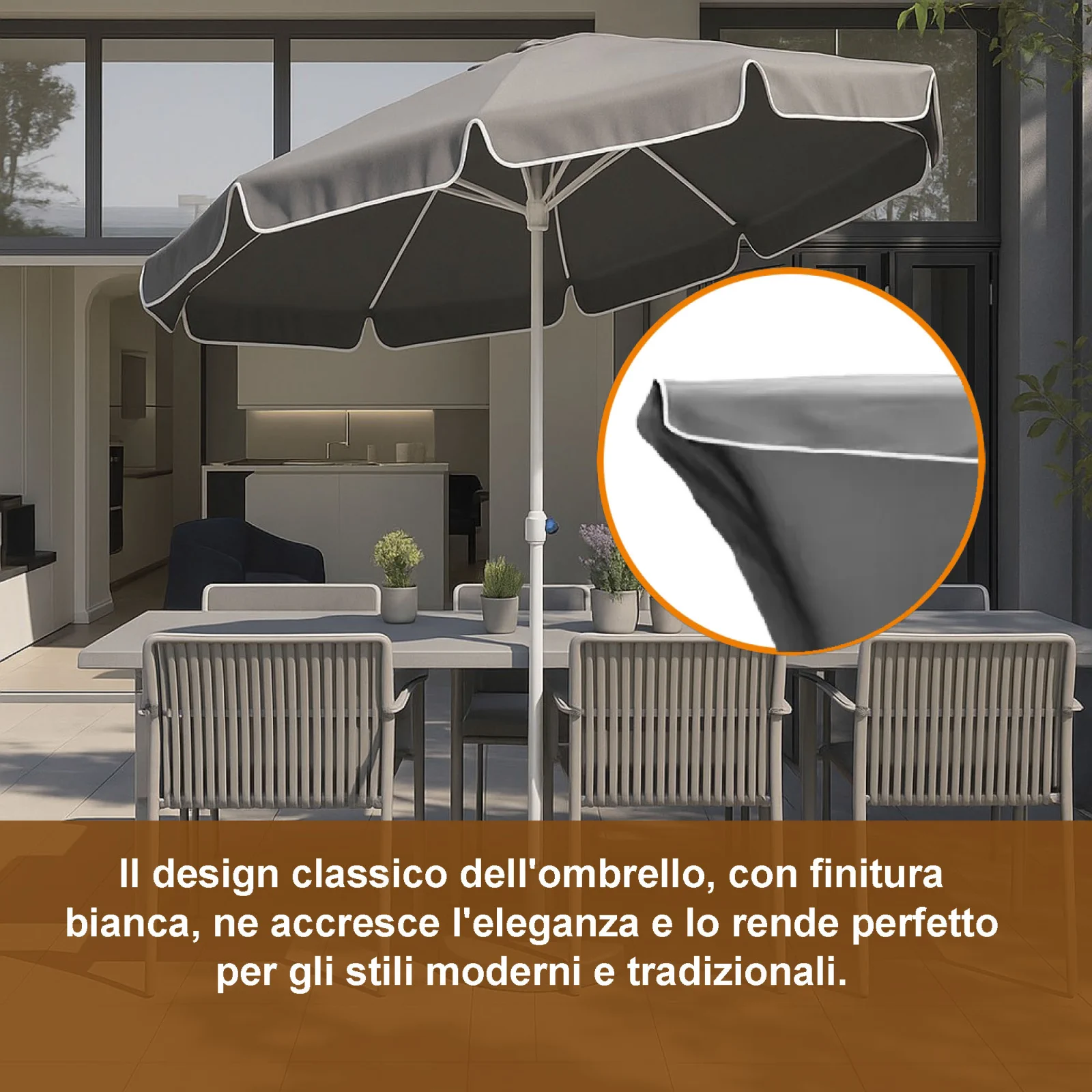 Foresta Nera | Ombrellone pieghevole | 1,8 m grigio