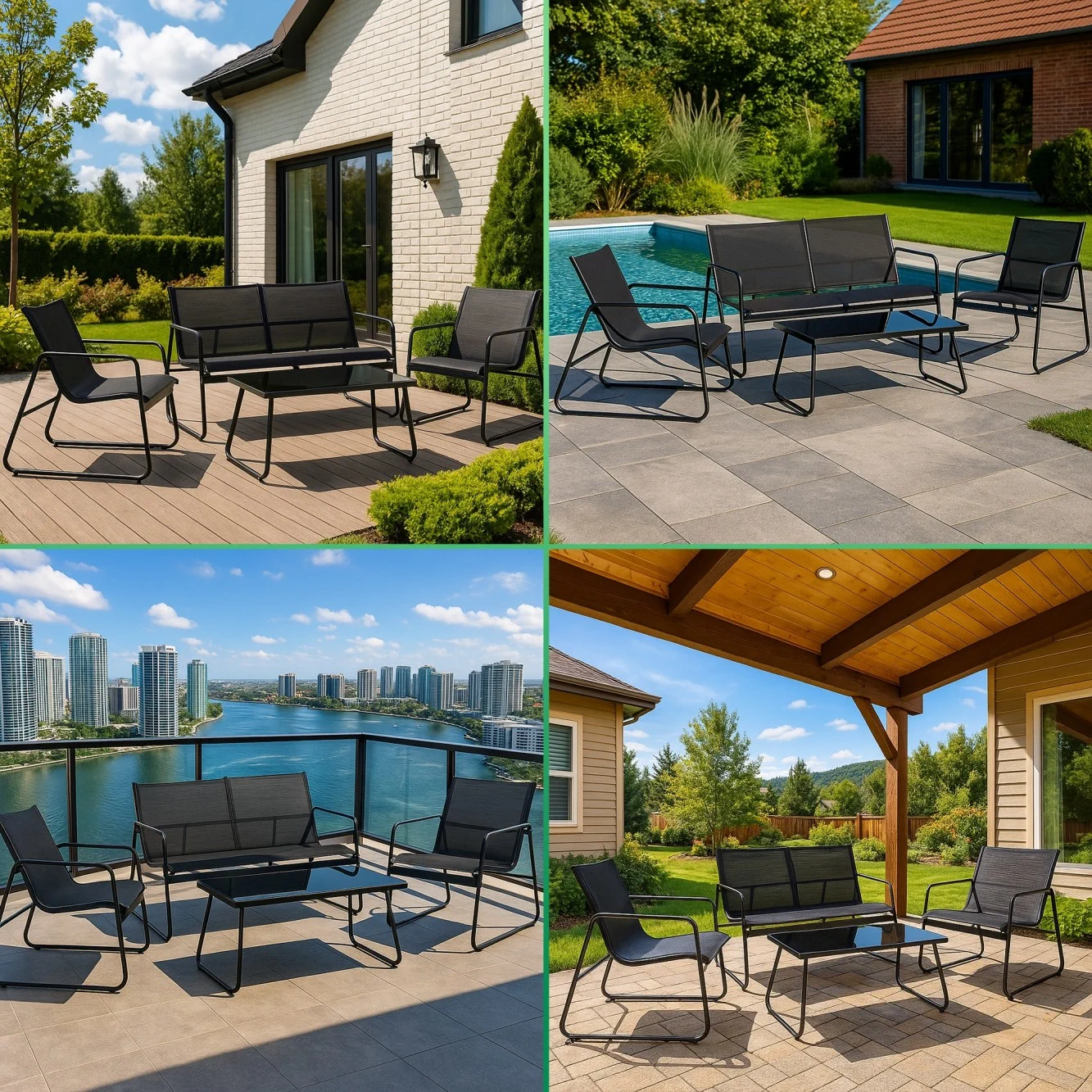 Black Forest | garden furniture set | textileen two chairs recliner table folding table black