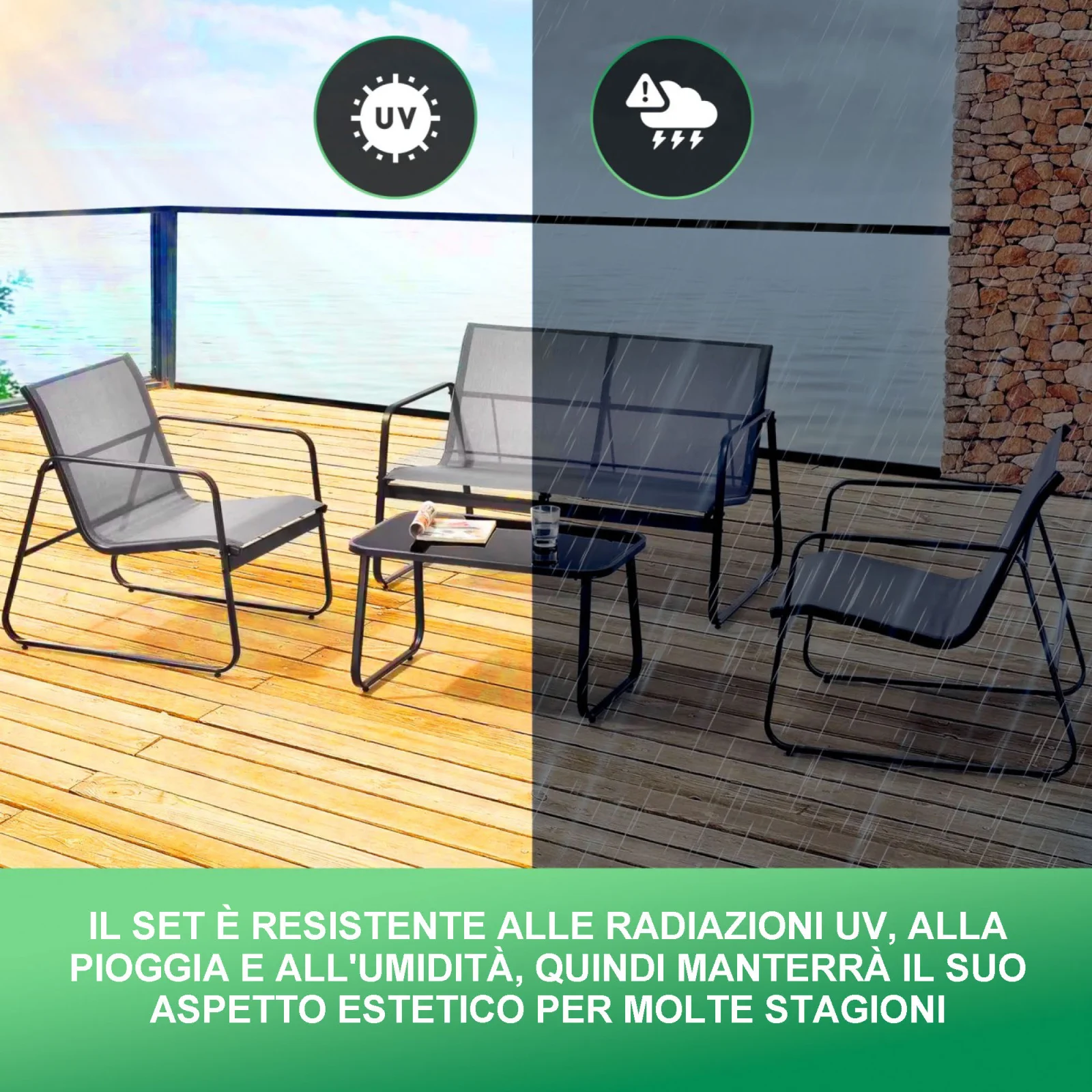 Foresta Nera | set di mobili da giardino | tessile due sedie tavolo reclinabile tavolo pieghevole nero