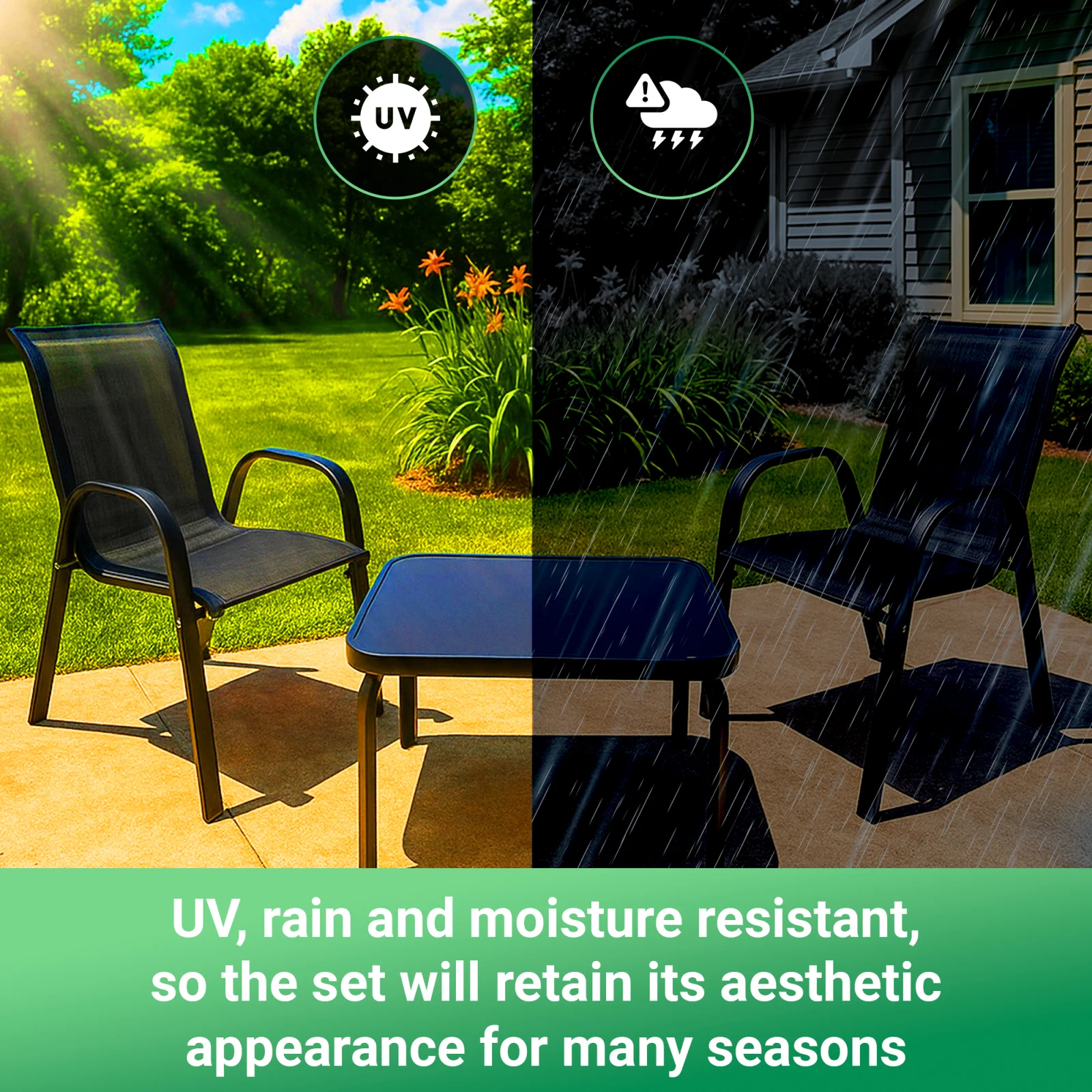 Black Forest | Klasyczny zestaw mebli ogrodowych | tekstylen dwa krzesła + stolik czarny