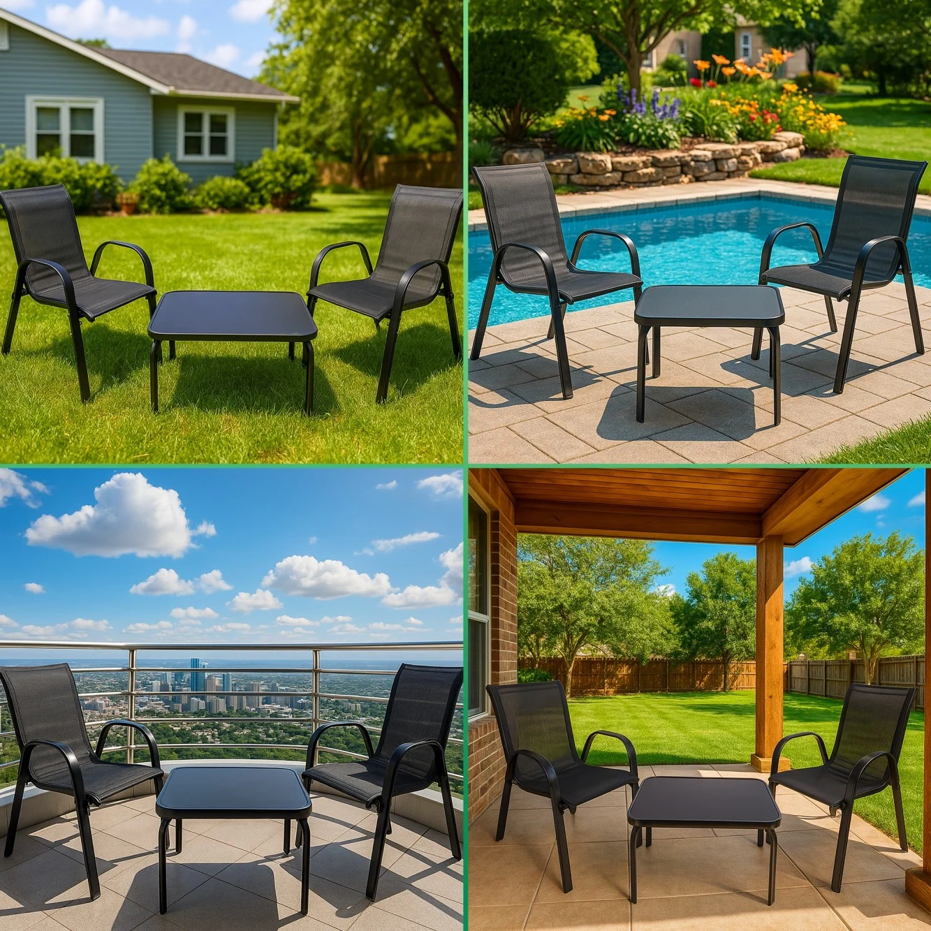 Black Forest | Klasyczny zestaw mebli ogrodowych | tekstylen dwa krzesła + stolik czarny