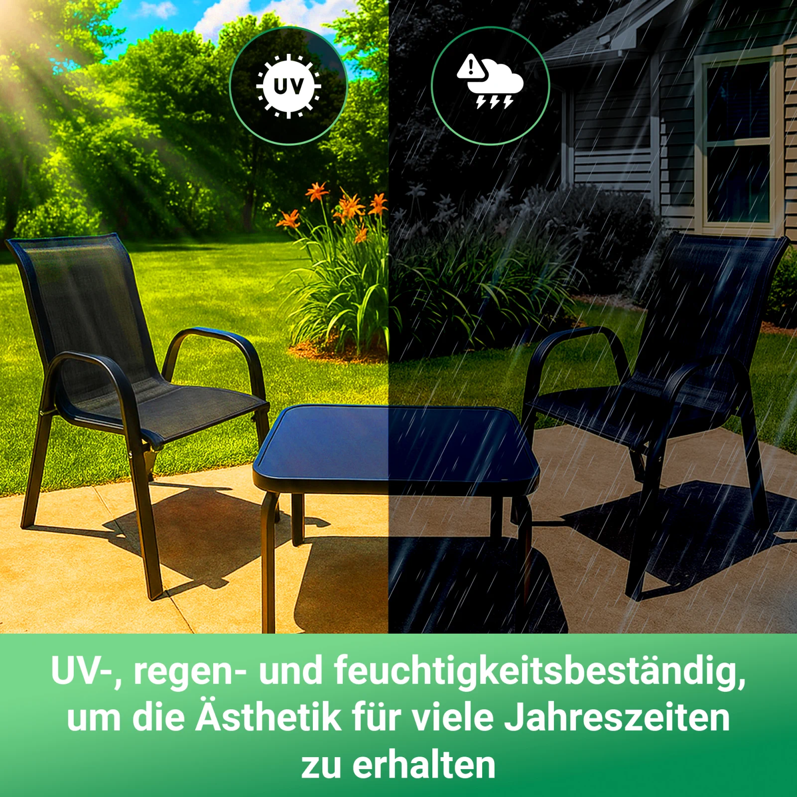 Black Forest | Klassisches Gartenm&ouml;bel-Set | Textilene zwei St&uuml;hle Tisch schwarz