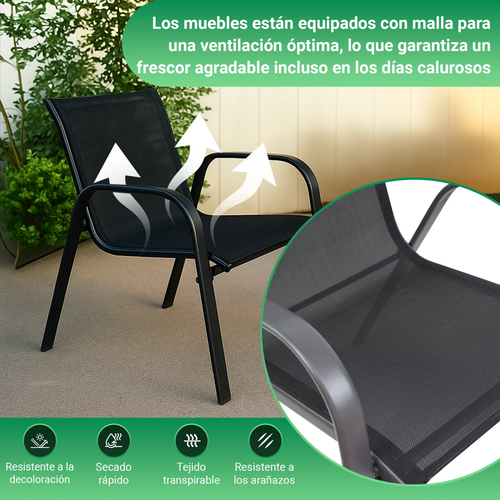 Black Forest | Juego de muebles de jard&iacute;n cl&aacute;sico | textilene dos sillas mesa negro