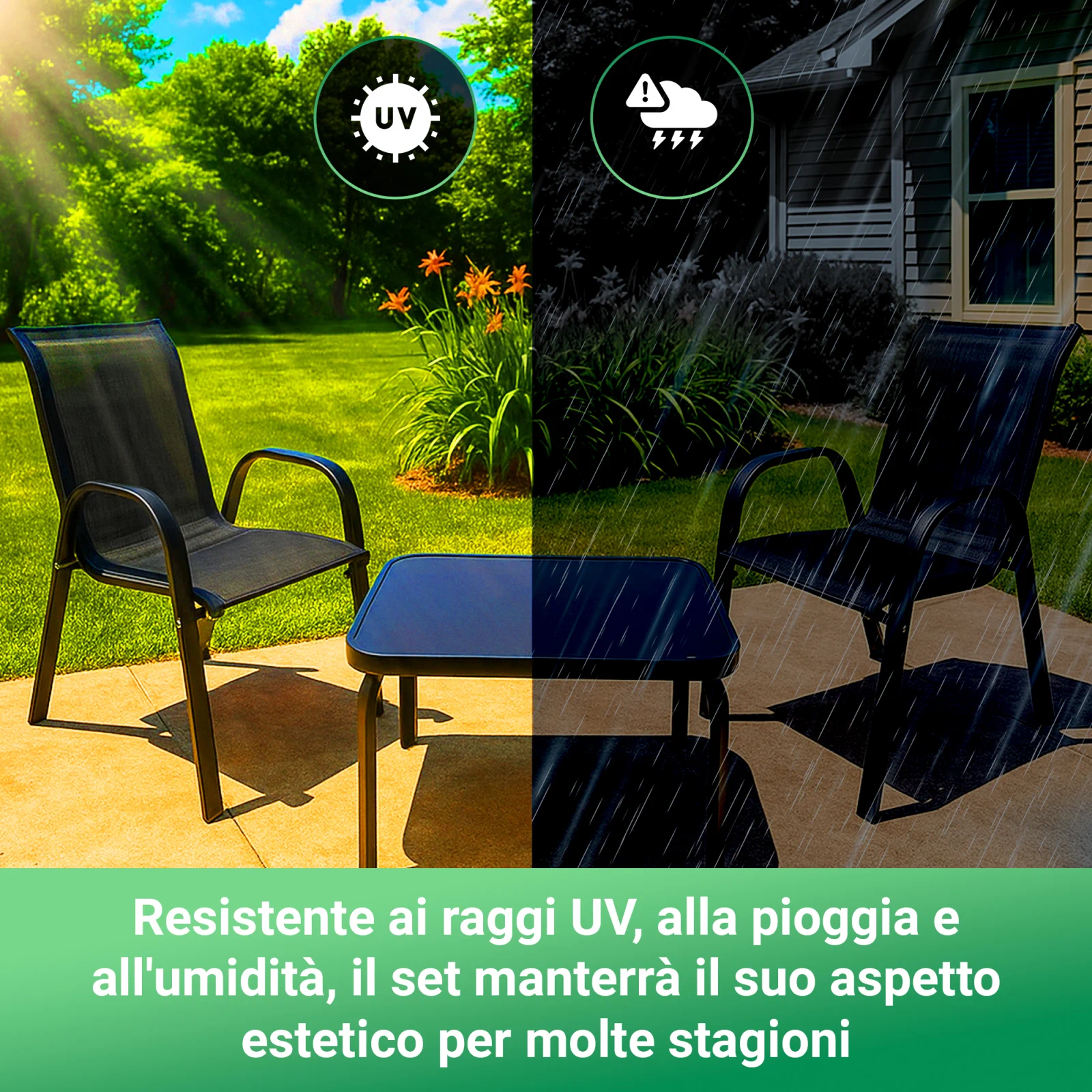 Foresta Nera | Set di mobili da giardino classici | Tavolo con due sedie in textilene nero