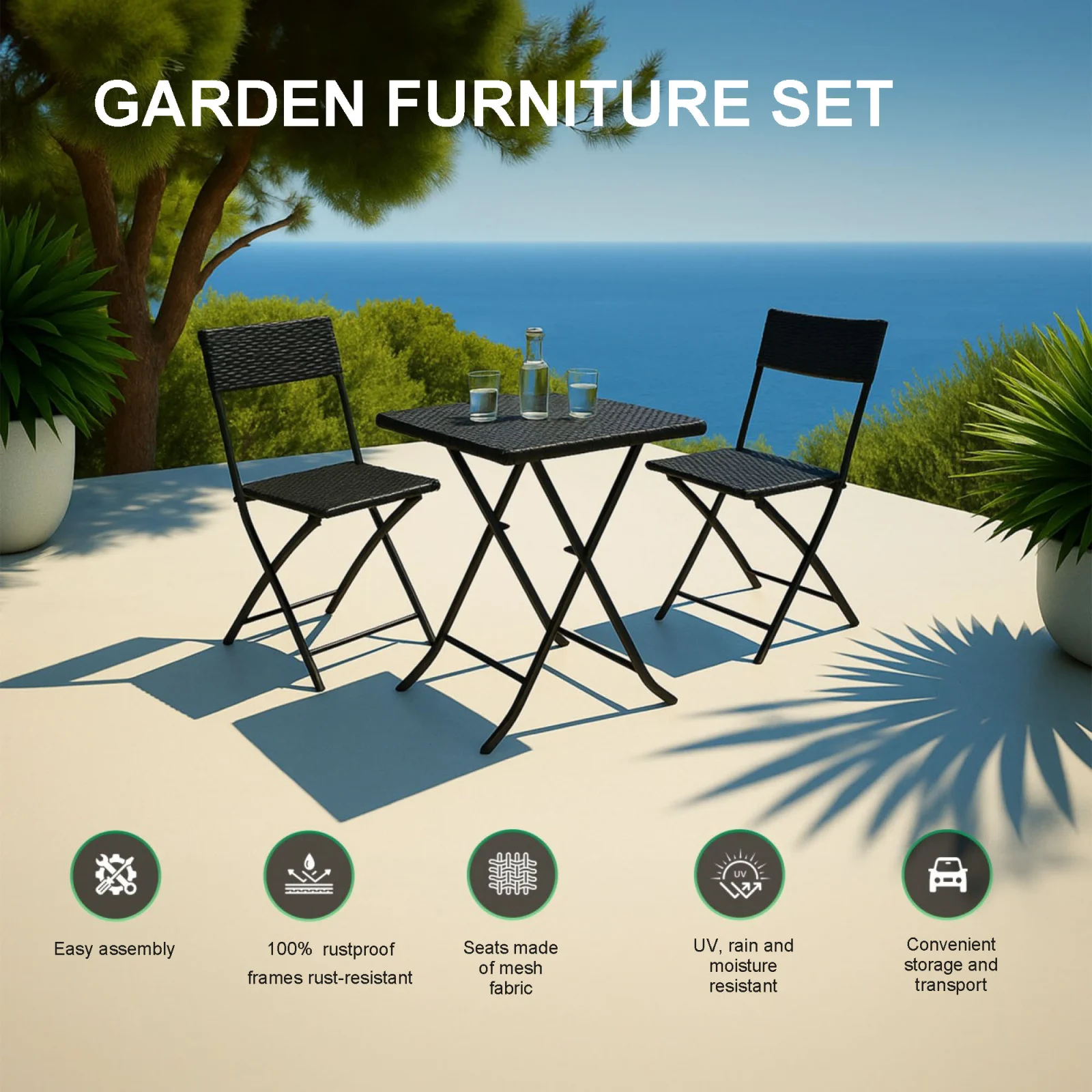 Black Forest | Small garden furniture set | two chairs table black