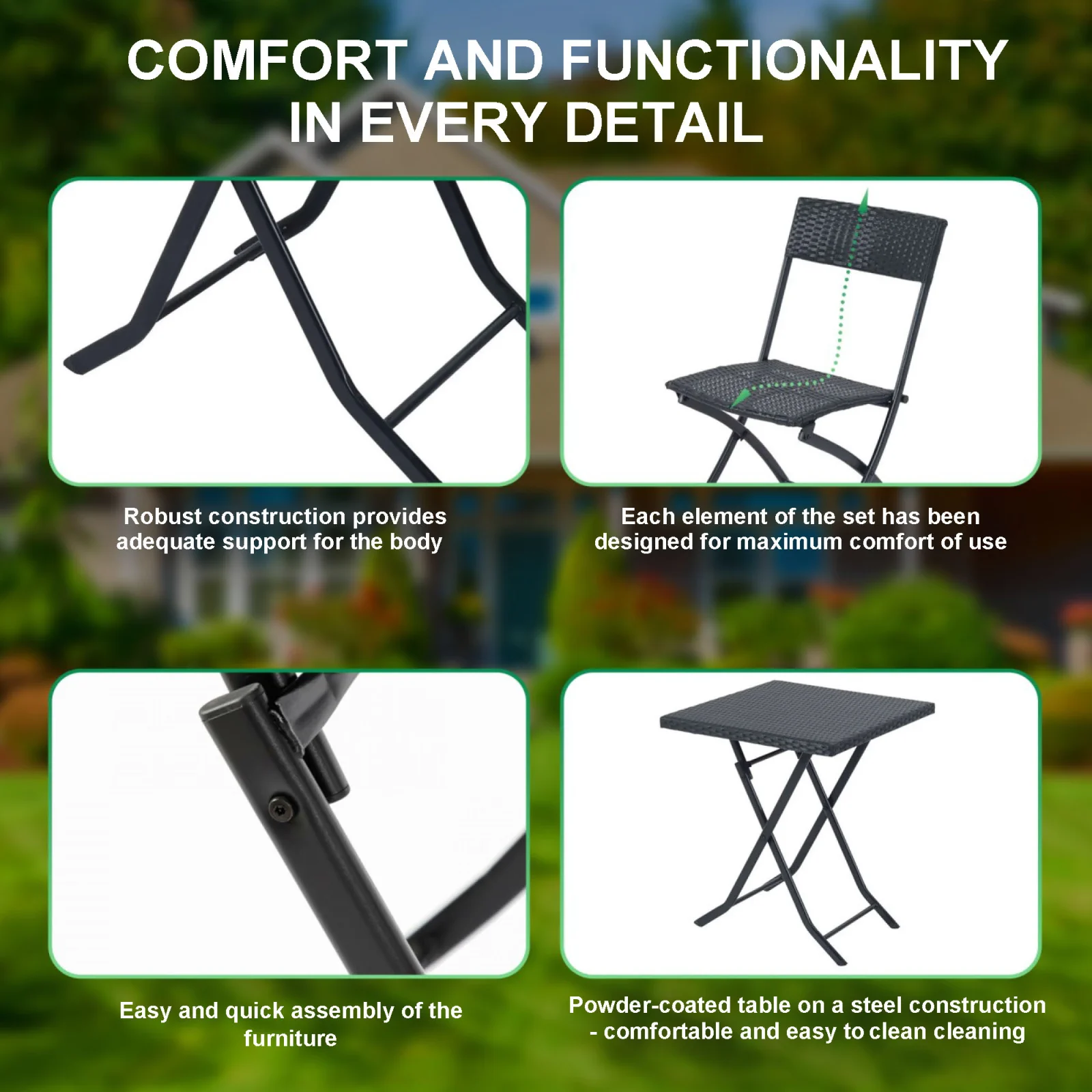 Black Forest | Small garden furniture set | two chairs table black