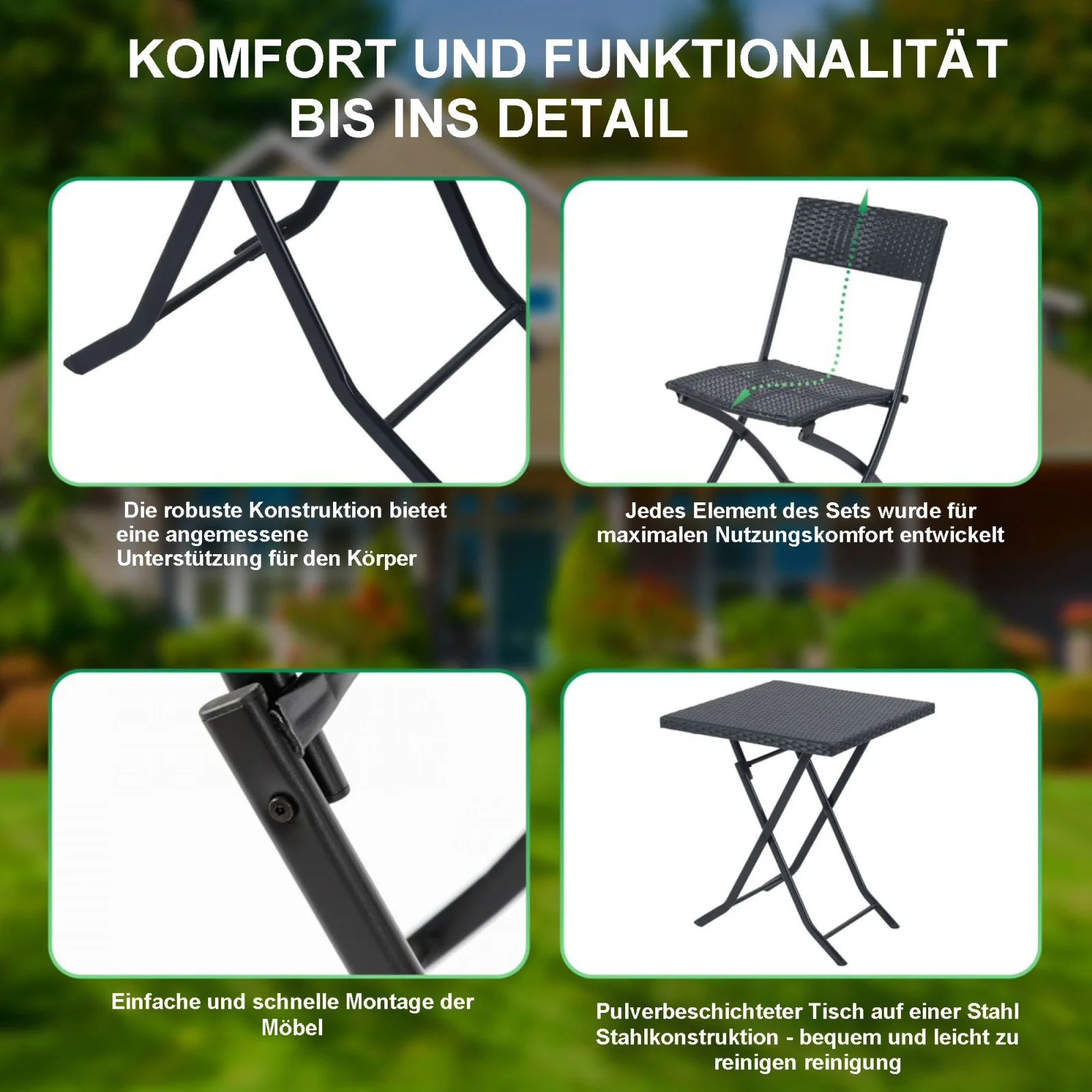 Black Forest | Kleines Gartenmöbelset | zwei Stühle Tisch schwarz