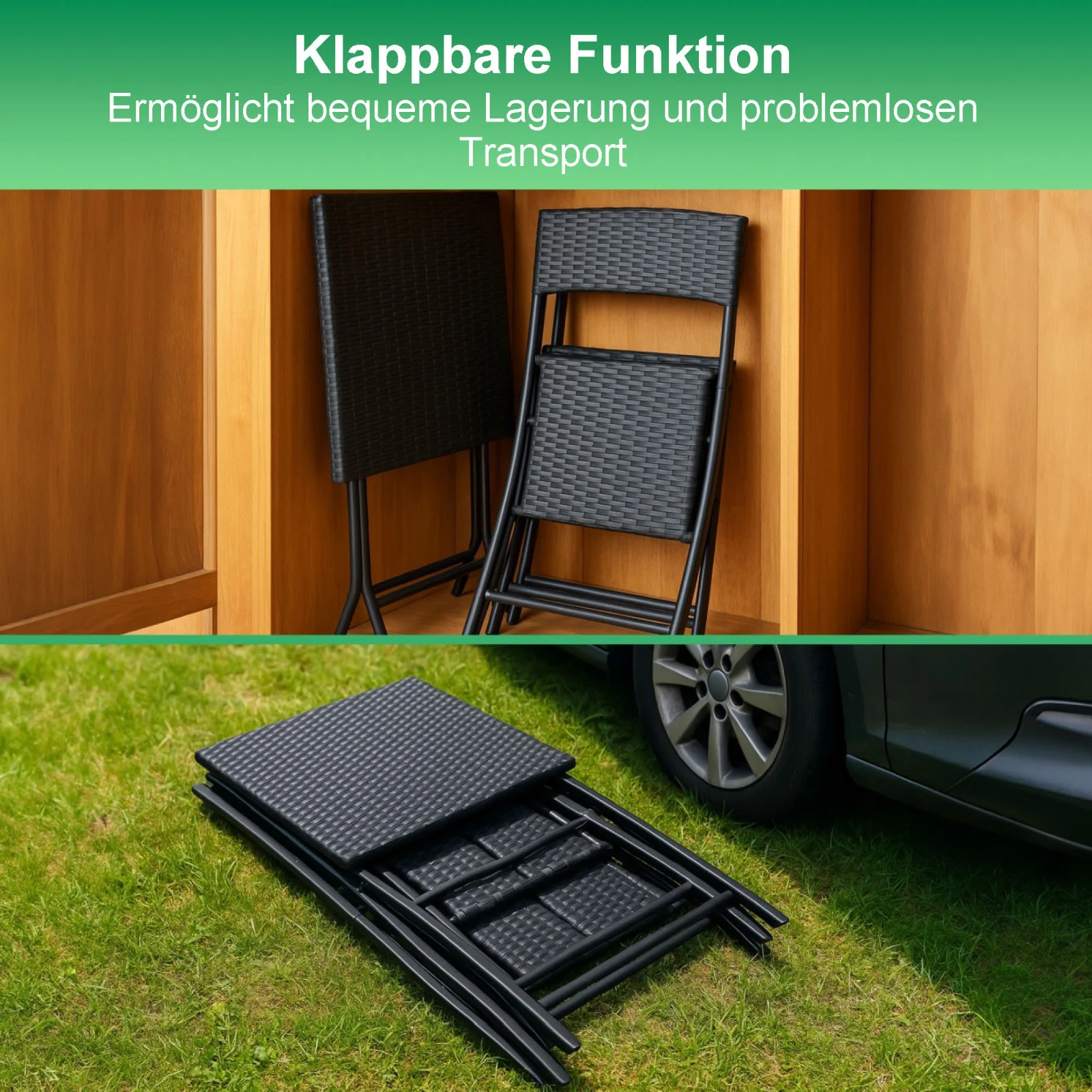 Black Forest | Kleines Gartenm&ouml;belset | zwei St&uuml;hle Tisch schwarz