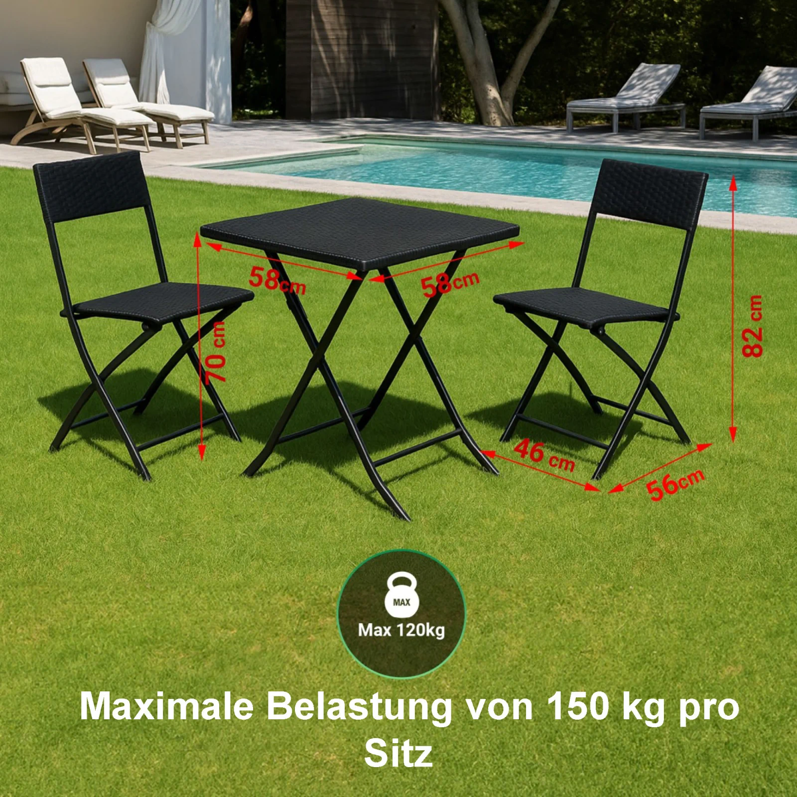 Black Forest | Kleines Gartenm&ouml;belset | zwei St&uuml;hle Tisch schwarz