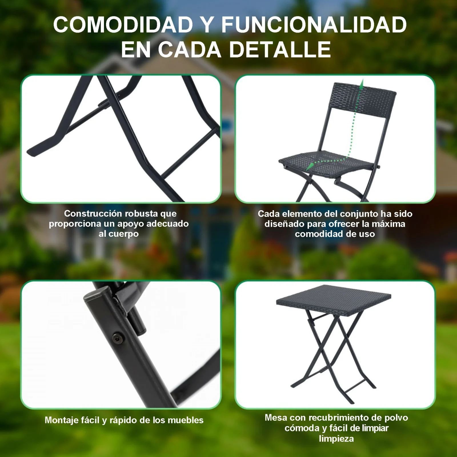 Black Forest | Pequeño juego de muebles de jardín | dos sillas mesa negro