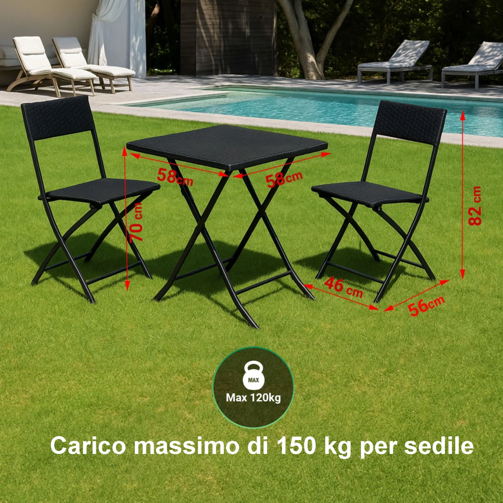 Foresta Nera | Set di mobili da giardino piccoli | Tavolo con due sedie nero