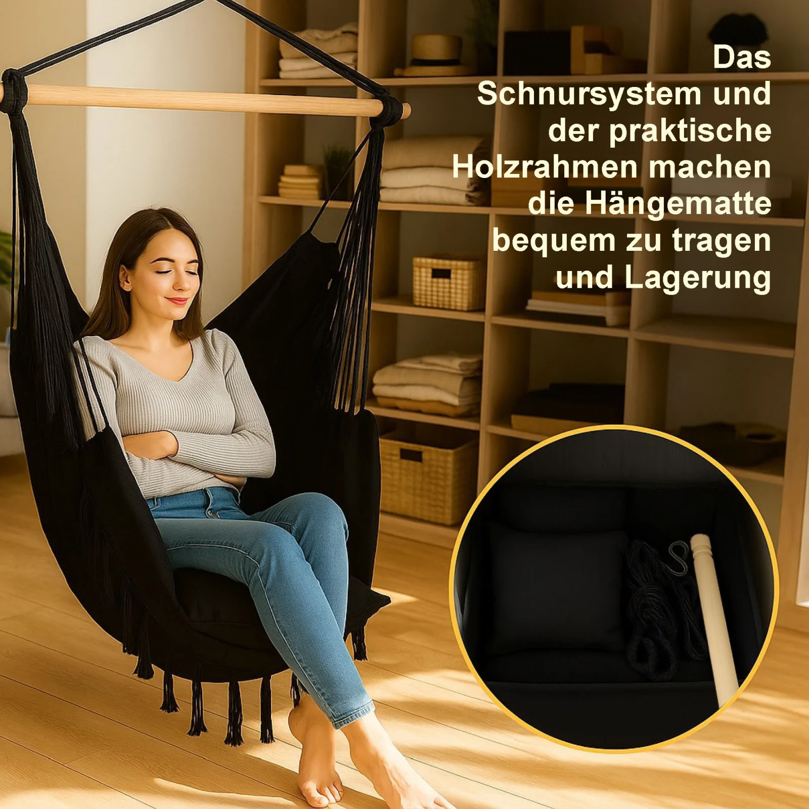 Black Forest | Hängematte | Brasilianischer Stuhl 100x130cm schwarz