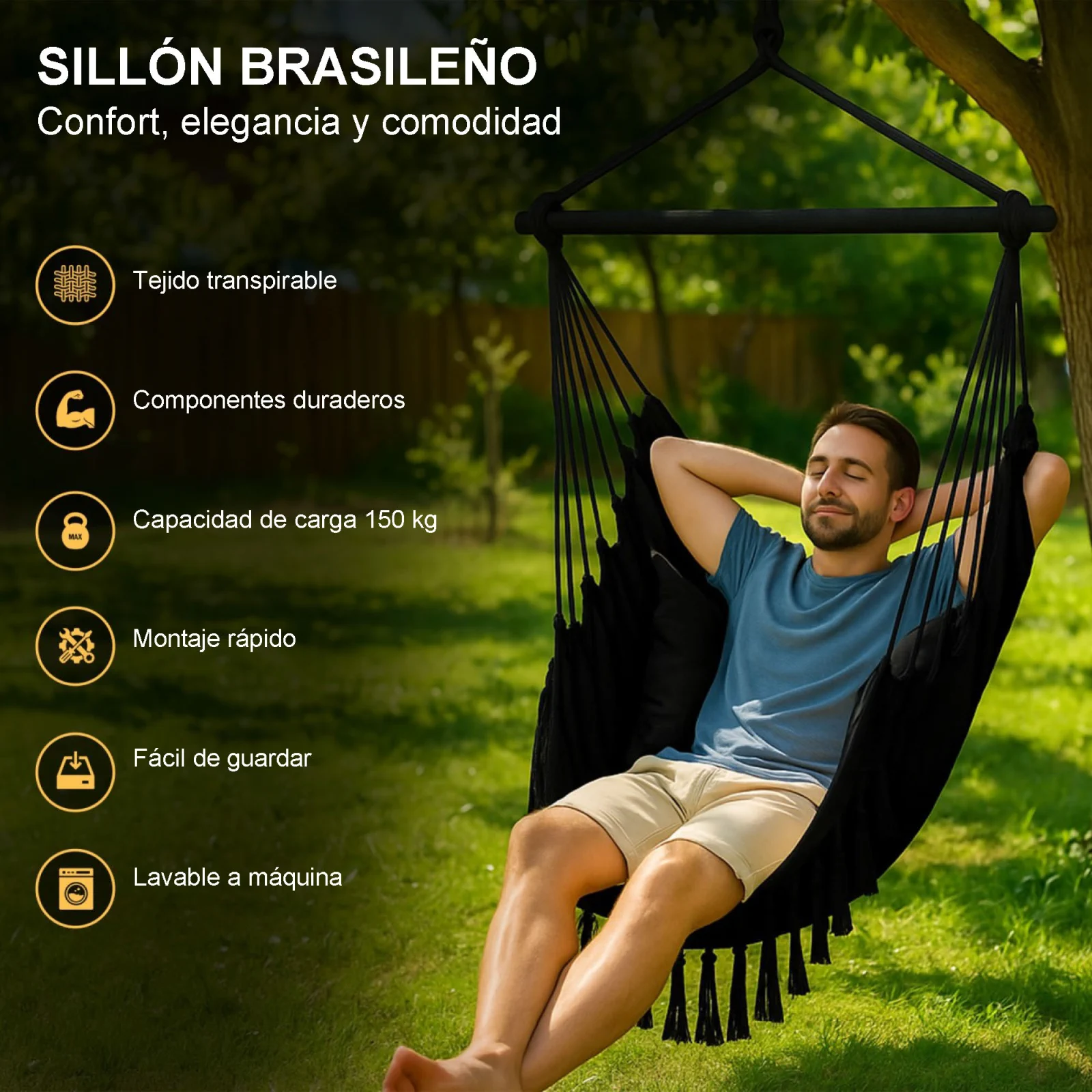 Selva Negra | Hamaca | Silla brasileña 100x130cm negro