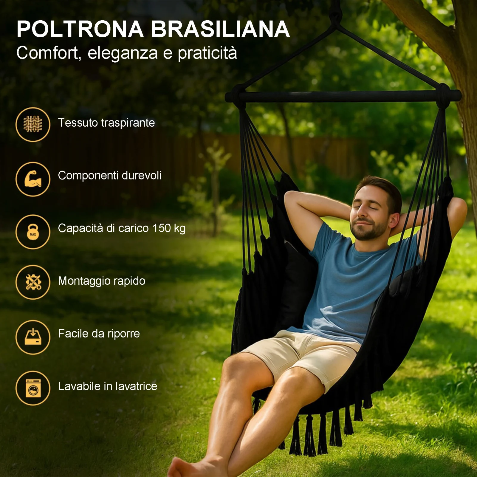 Foresta Nera | Amaca | Sedia brasiliana 100x130cm nero
