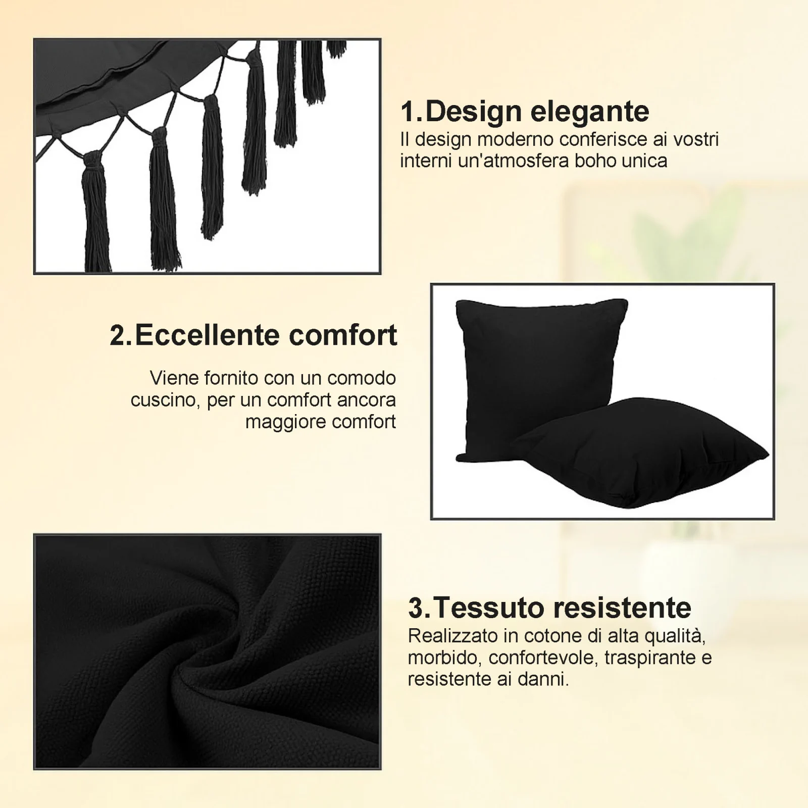 Foresta Nera | Amaca | Sedia brasiliana 100x130cm nero