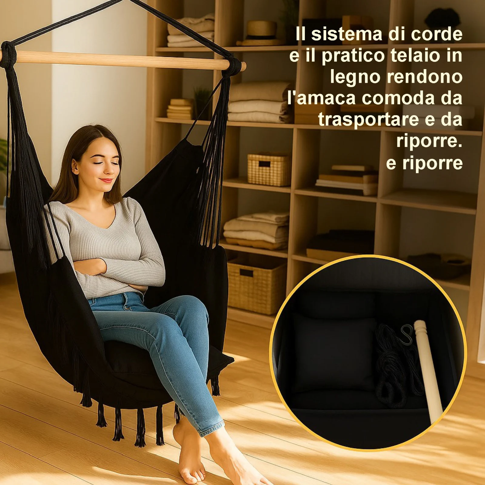 Foresta Nera | Amaca | Sedia brasiliana 100x130cm nero
