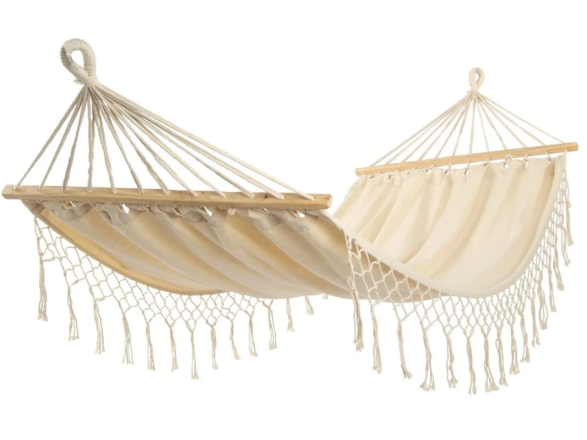 Black Forest | Hamak | biały z frędzlami 1 osobowy 200x100cm ze stelażem