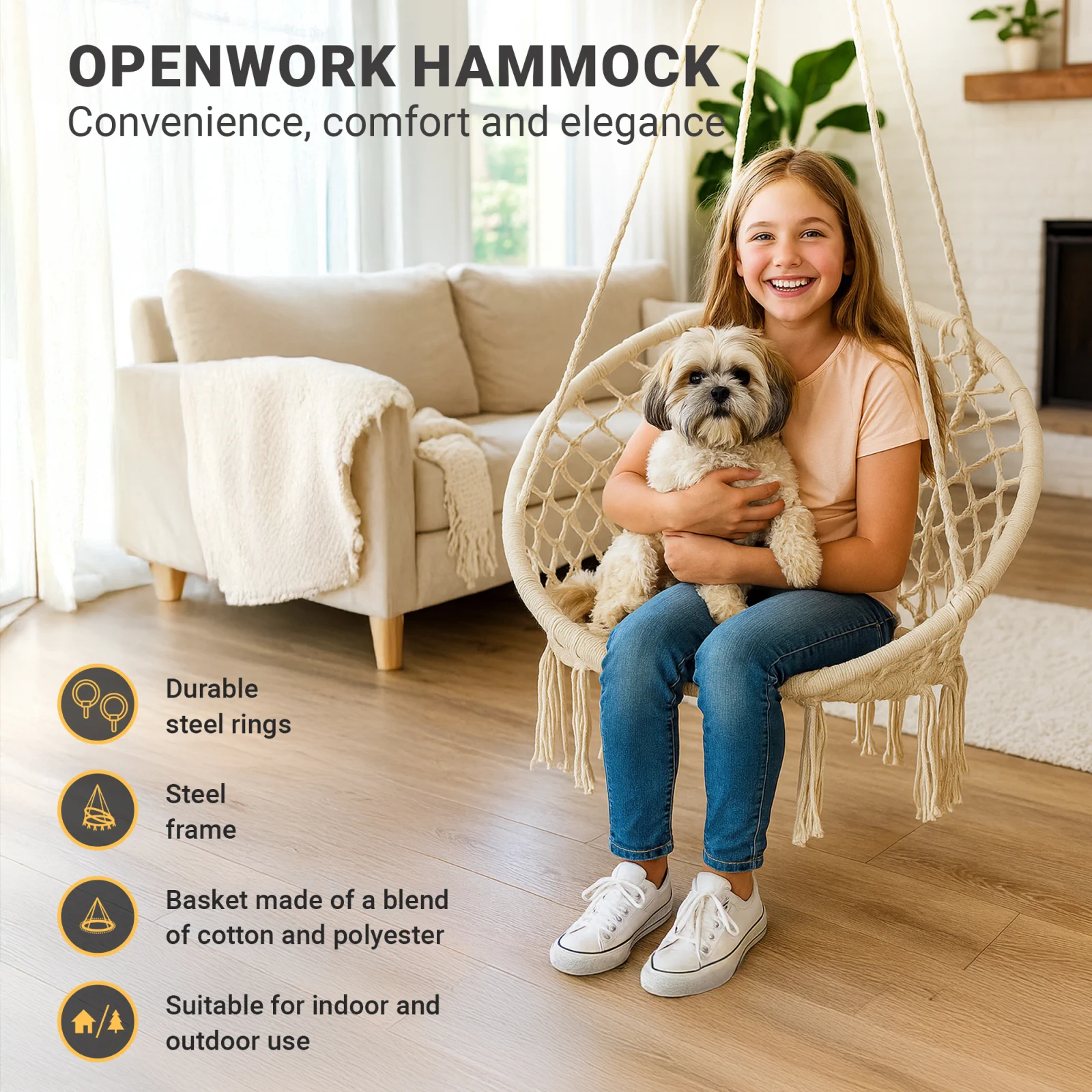 Black Forest | Hamak | ażurowy fotel wiszący 80x60cm ecru