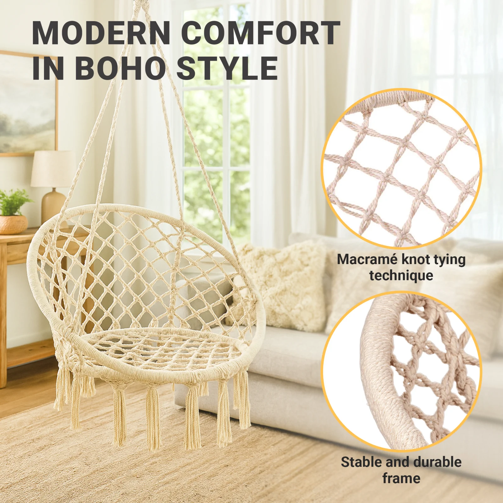 Black Forest | Hamak | ażurowy fotel wiszący 80x60cm ecru