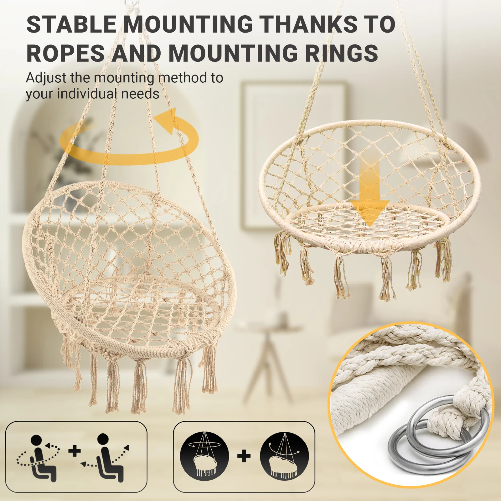 Black Forest | Hamak | ażurowy fotel wiszący 80x60cm ecru