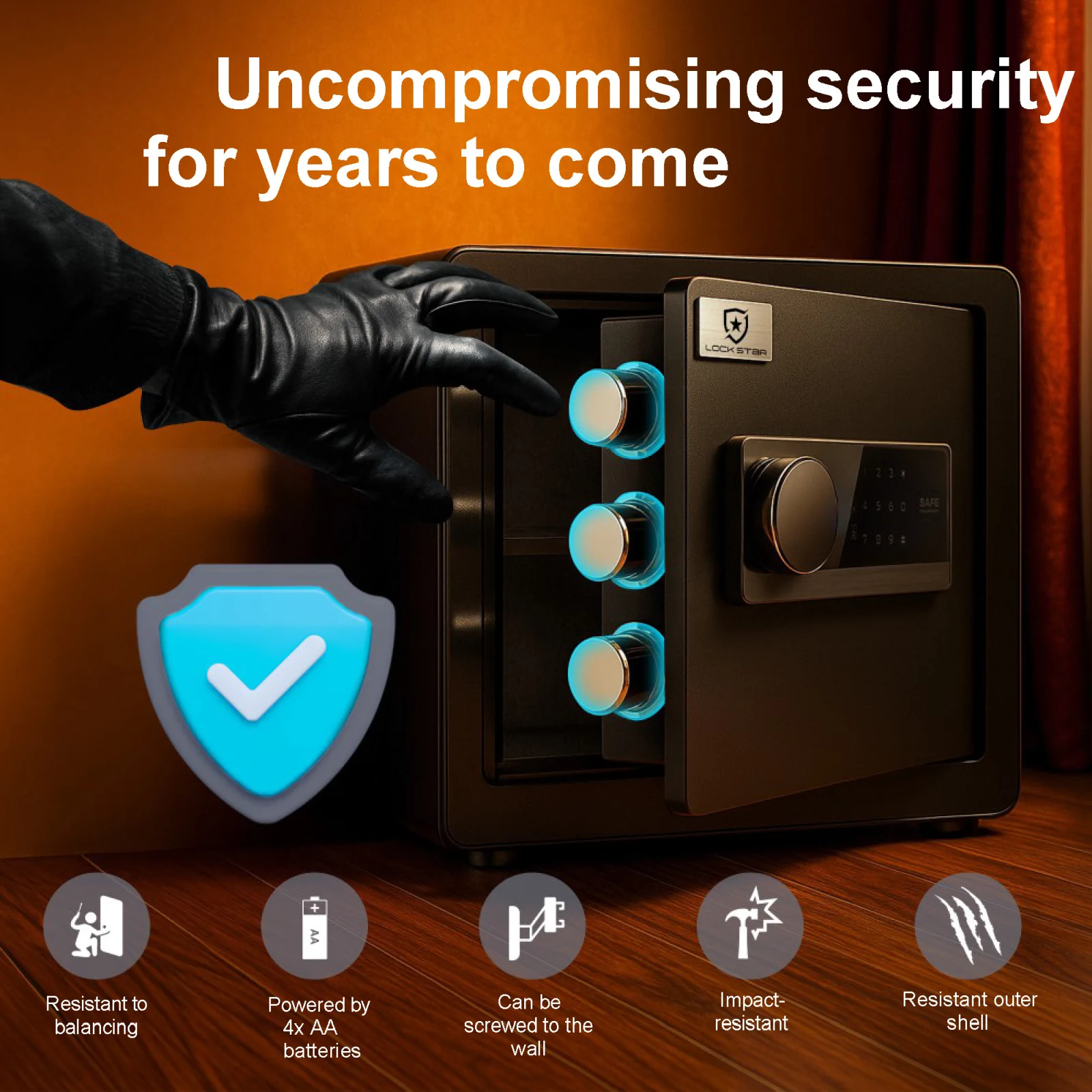 Sejf z odporną konstrukcją, zabezpieczony przed wyważeniem, uderzeniami oraz z możliwością przykręcenia do ściany