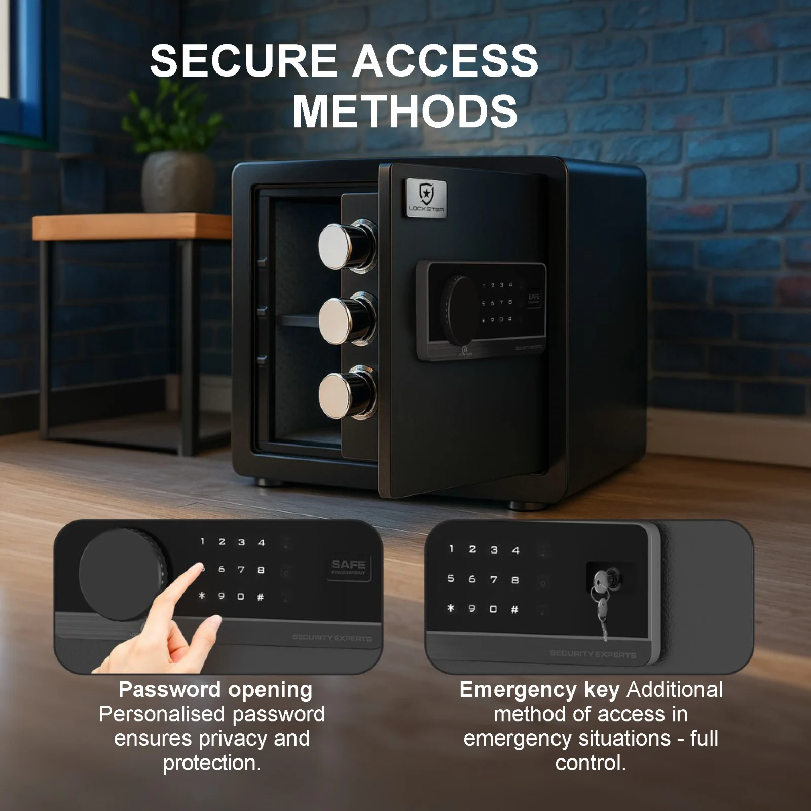 Sejf z bezpiecznymi metodami dostępu: otwieranie hasłem oraz kluczem zapasowym