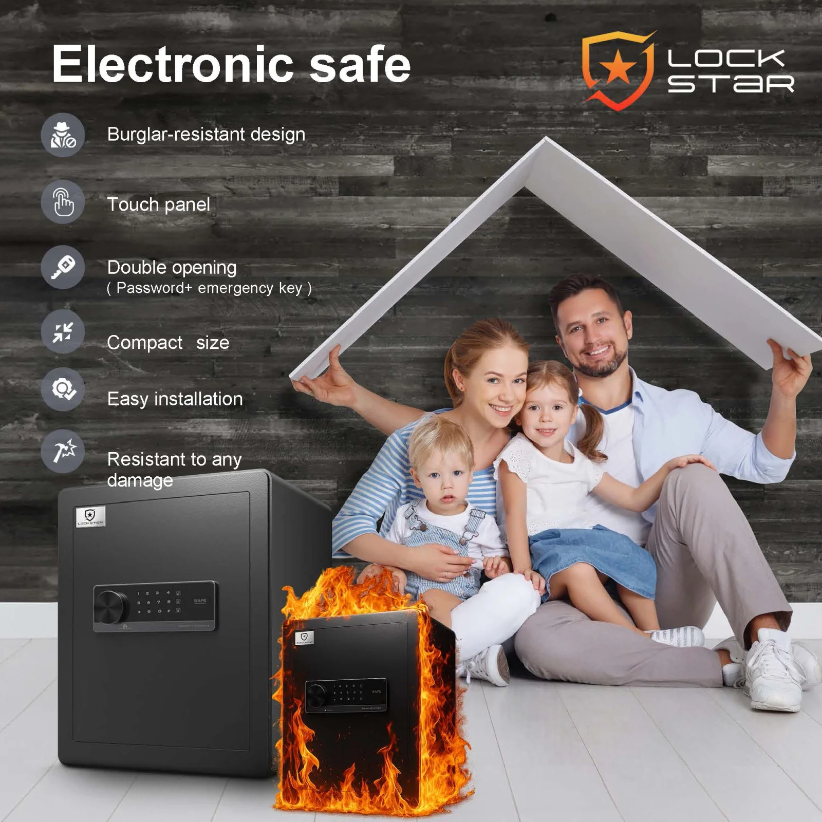 Modern safe with anti-burglary design, touch panel and double opening system