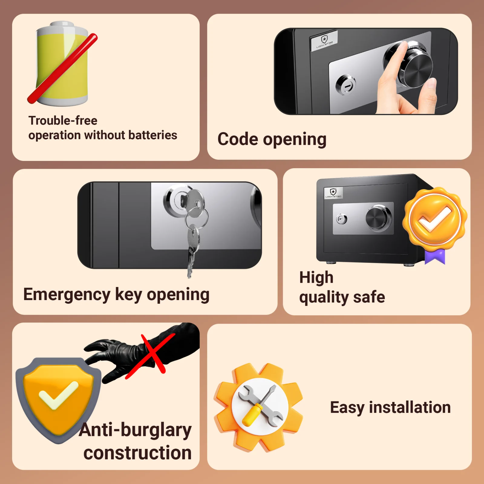Safe with mechanical opening, easy to install and no need for batteries