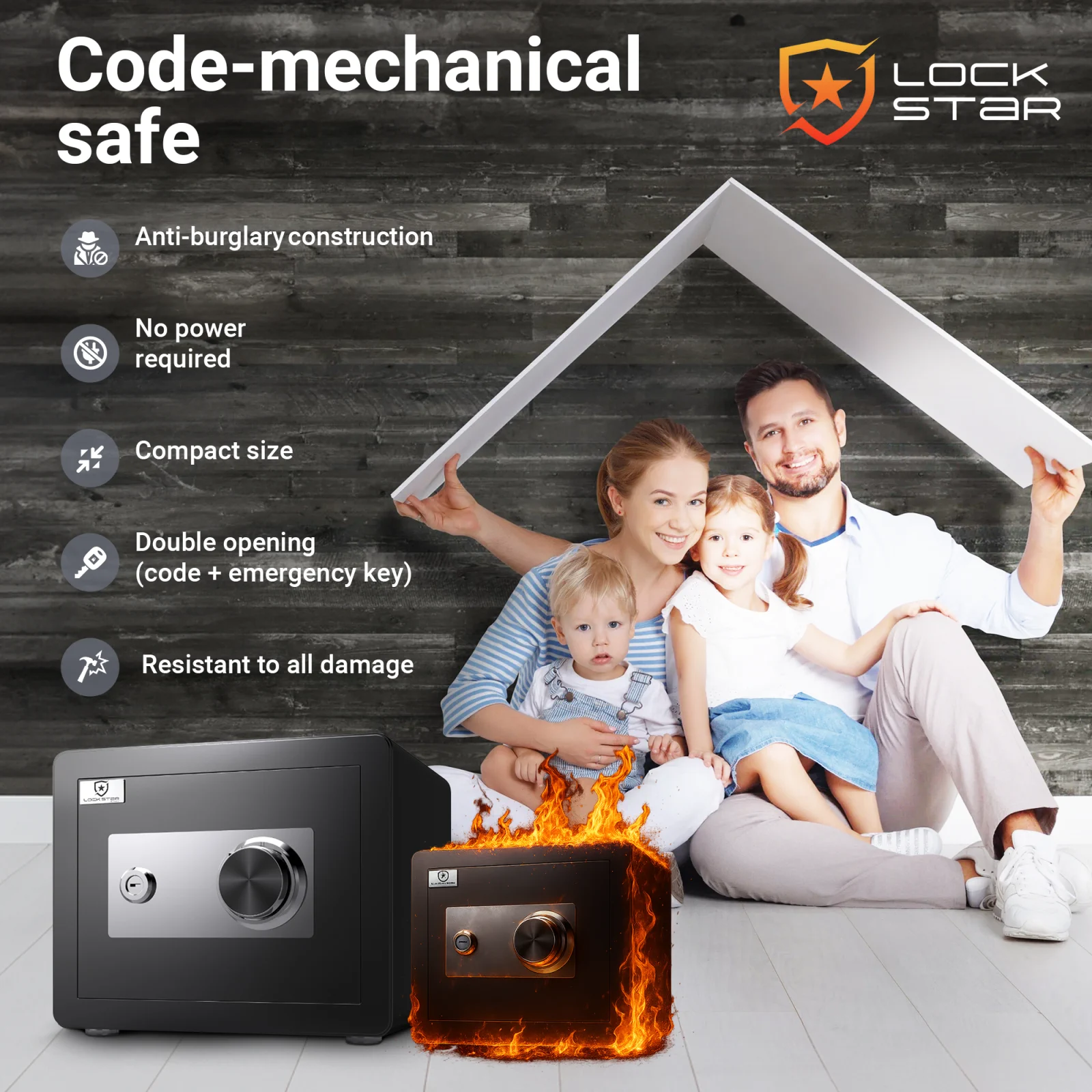 Safe with anti-burglary construction, resistant to damage and requiring double opening