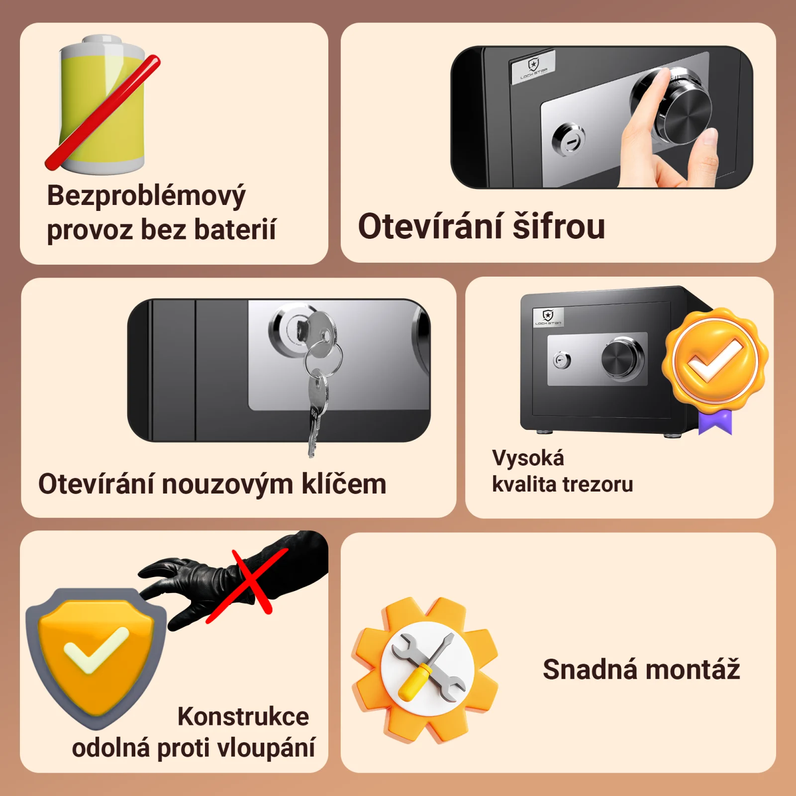 Trezor s mechanickým otevíráním, snadnou instalací a bez potřeby baterií