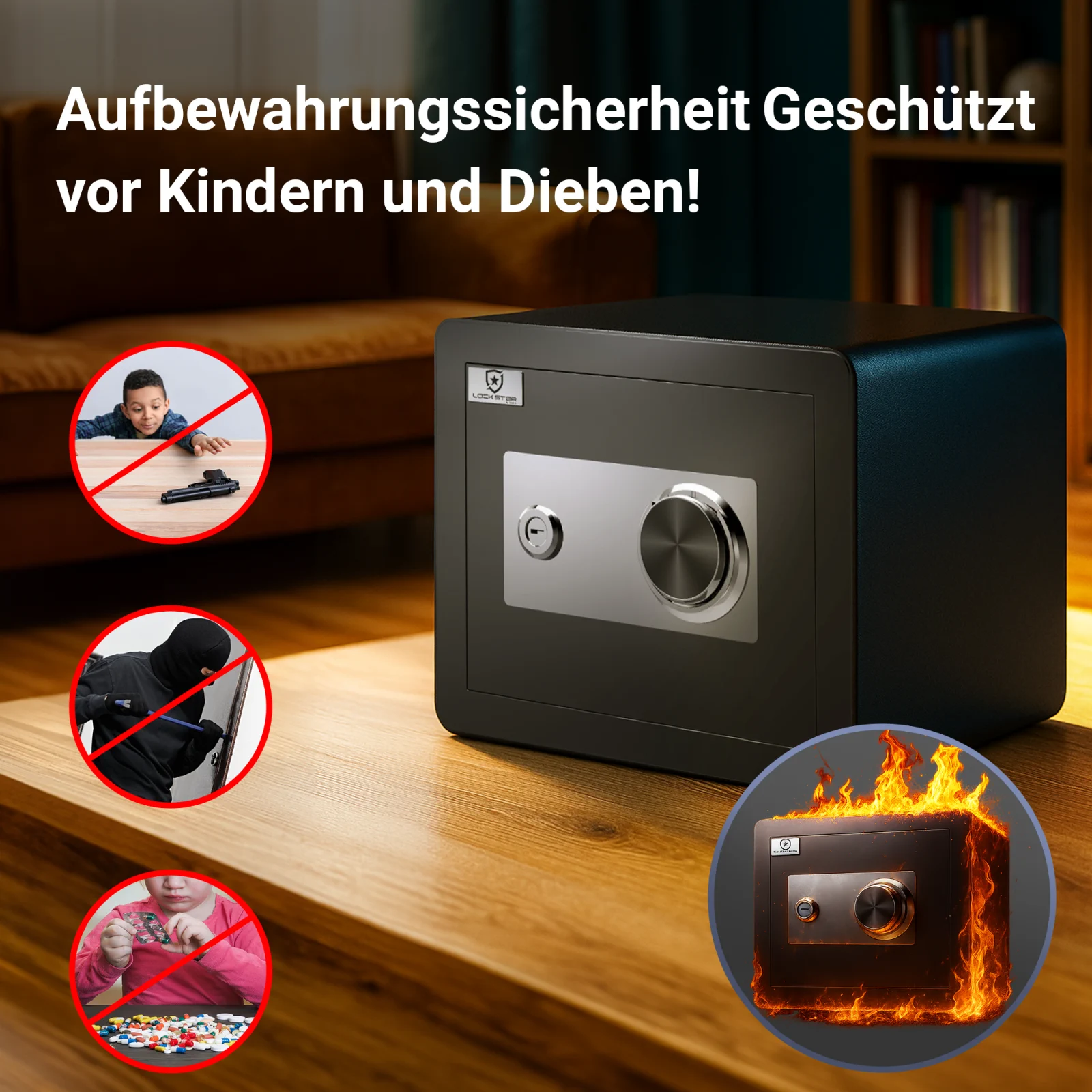 Kindersicherer, diebstahlsicherer und feuersicherer Safe