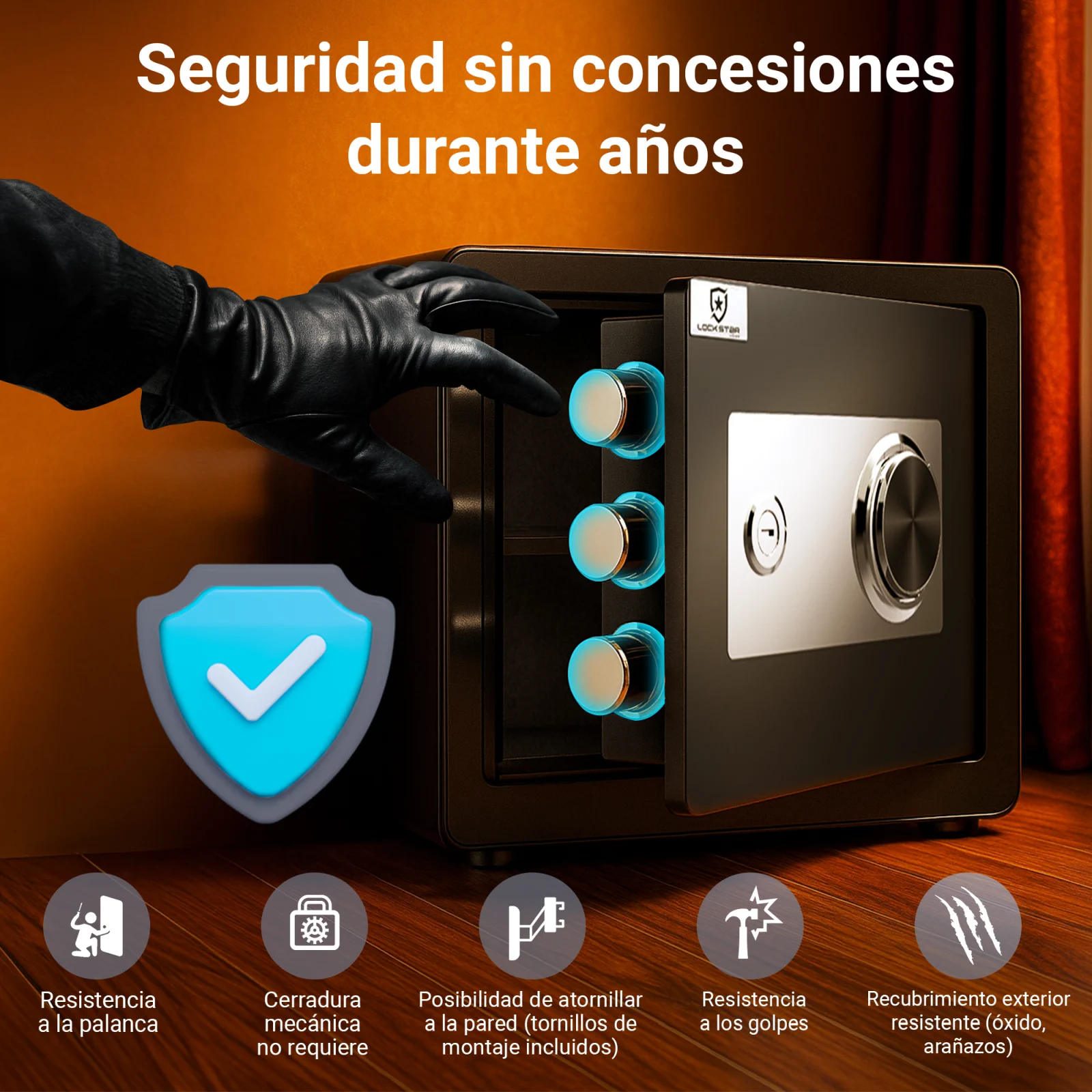 Caja fuerte a prueba de equilibrios con montaje en pared y carcasa exterior resistente