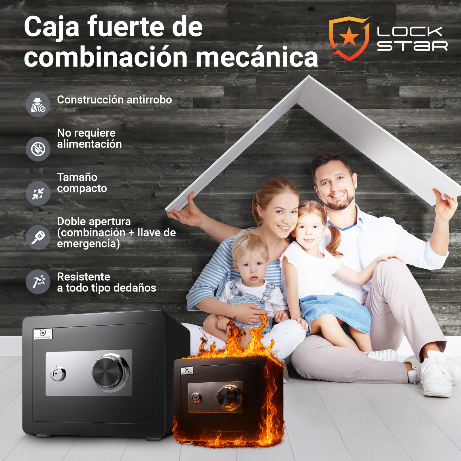 Caja fuerte de construcción antirrobo, resistente a los daños y que requiere doble apertura