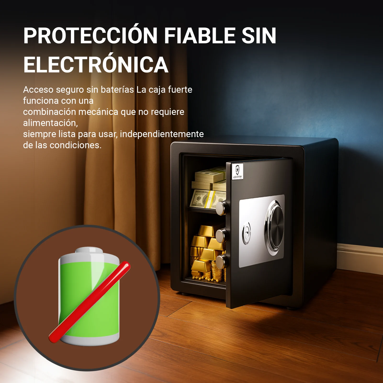Caja fuerte con cifrado mecánico, sin necesidad de alimentación, lista para usar en cualquier momento