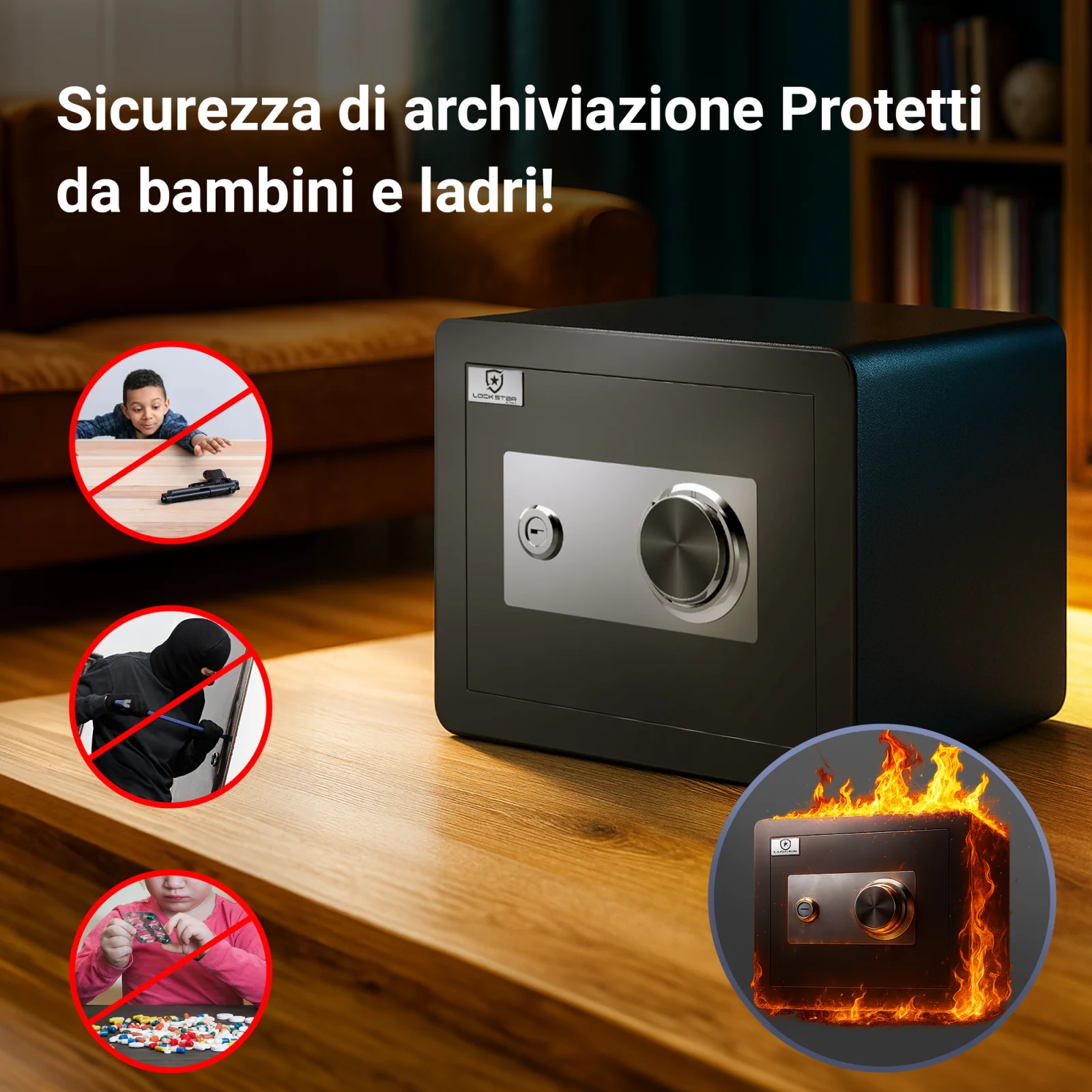 Cassaforte a prova di bambino, di furto e di incendio