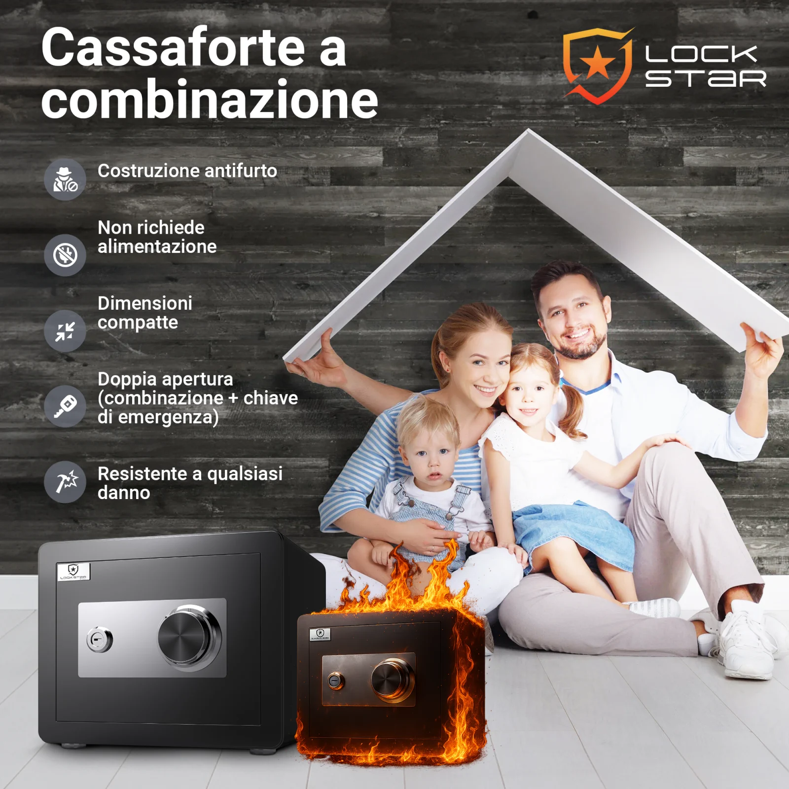 Cassaforte con struttura antieffrazione, resistente ai danni e che richiede una doppia apertura