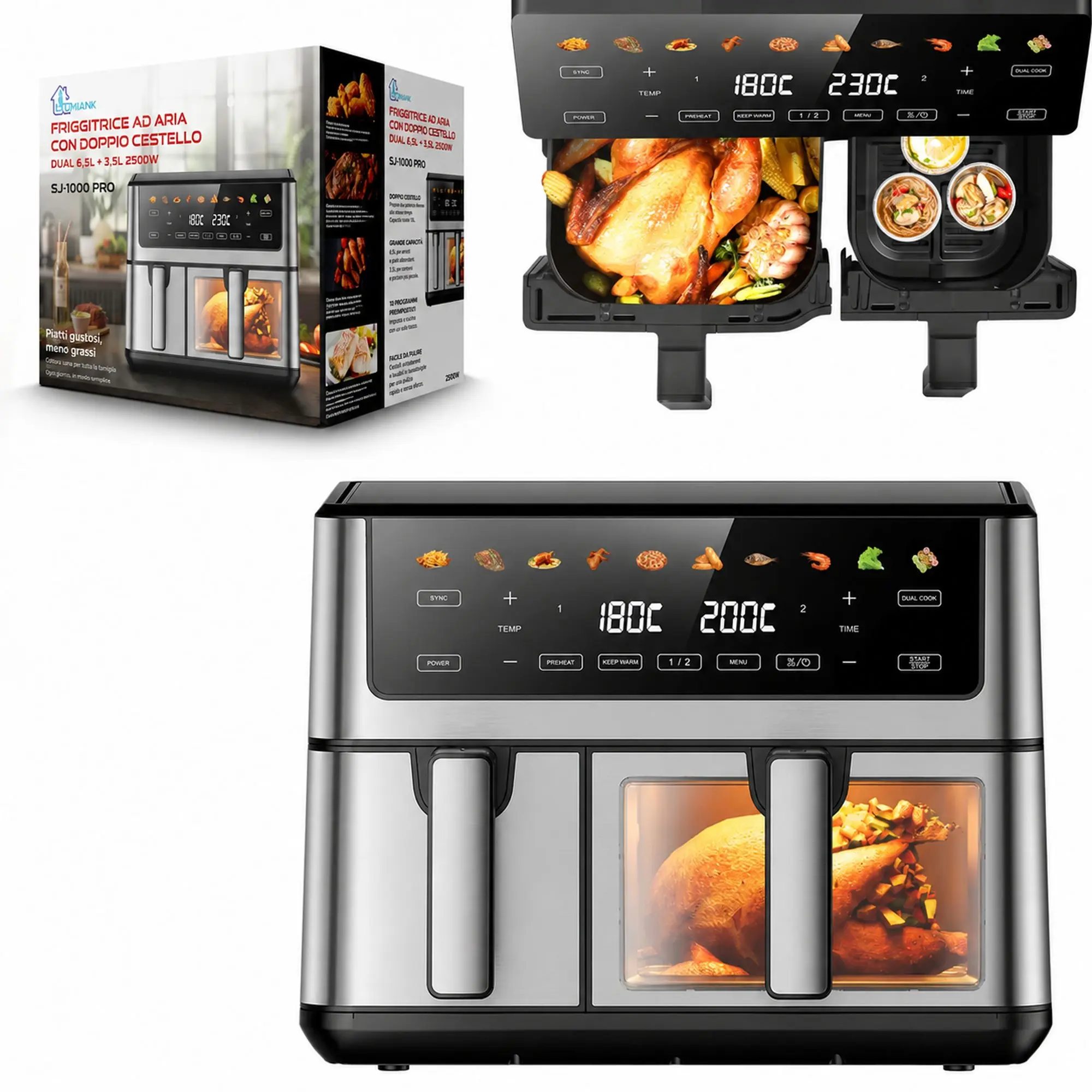 Friggitrice ad aria multifunzionale Extralink-sj-1000-pro con doppio cestello e display digitale, in cucina