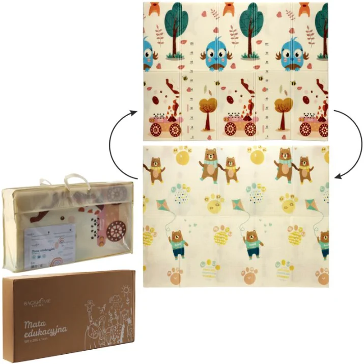 TWO-SIDED STIMULATING EDUCATIONAL MAT 150x200x1 CM FOLDABLE ANIMALS BEAR BAGS