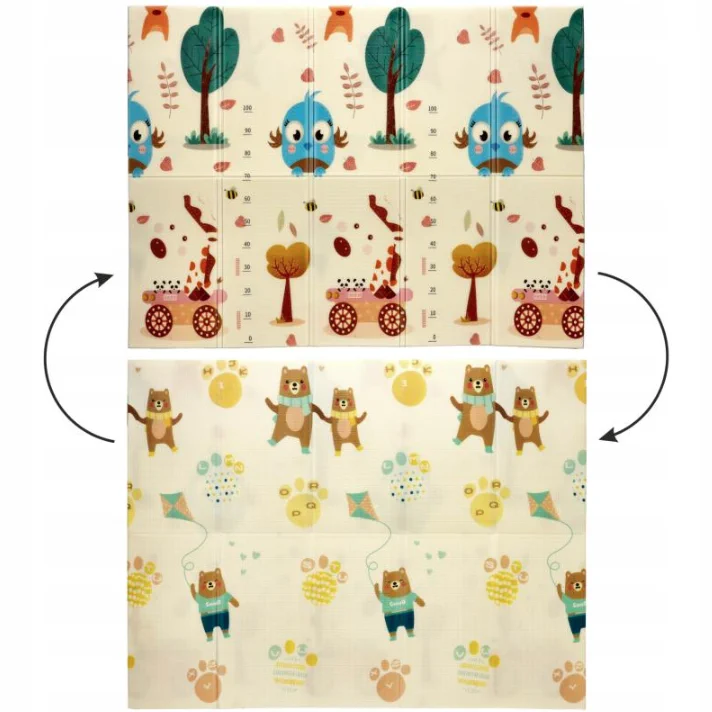 TWO-SIDED STIMULATING EDUCATIONAL MAT 150x200x1 CM FOLDABLE ANIMALS BEAR BAGS
