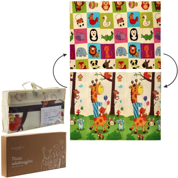 oboustranná stimulační vzdělávací podložka 150x200x1 CM skládací taška zvířata