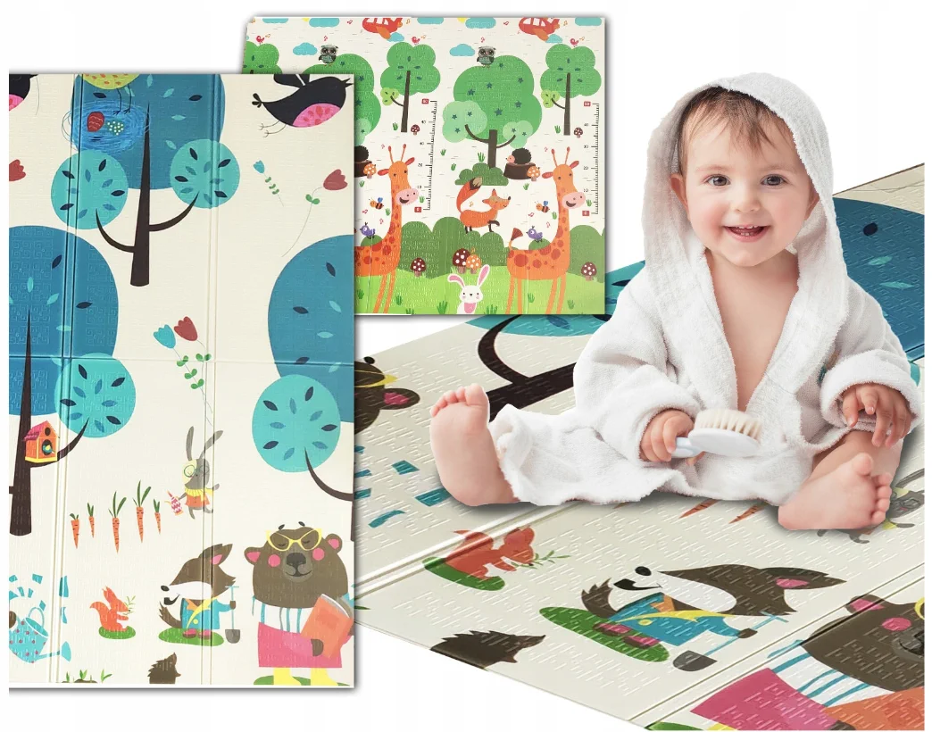 STIMULAČNÍ VZDĚLÁVACÍ PODLOŽKA 180x200x1 CM SKLÁDACÍ Zvířecí stromy Taška
